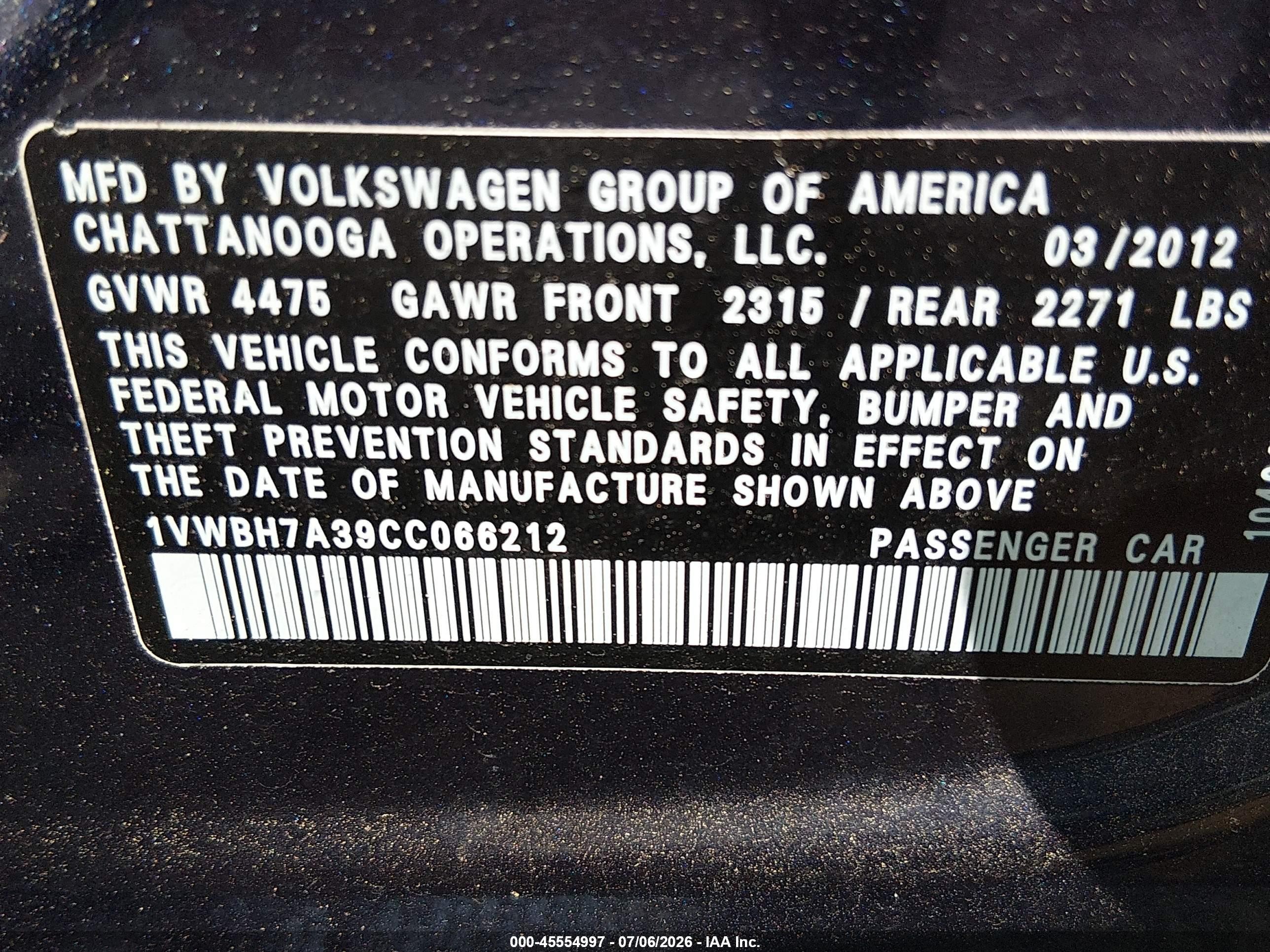 2012 Volkswagen Passat 2.5l Se Blue vin: 1VWBH7A39CC066212