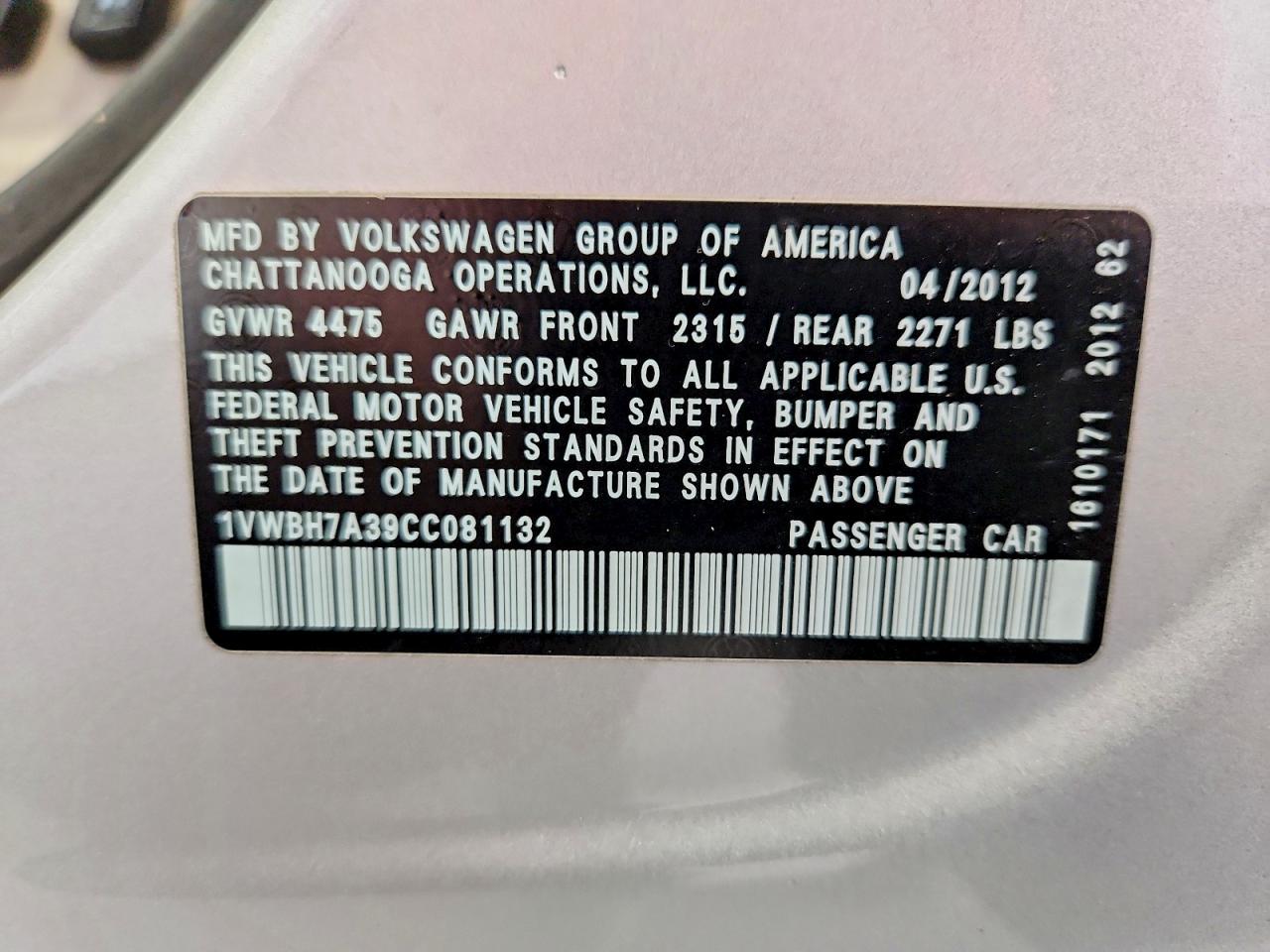 2012 Volkswagen Passat Se Silver vin: 1VWBH7A39CC081132