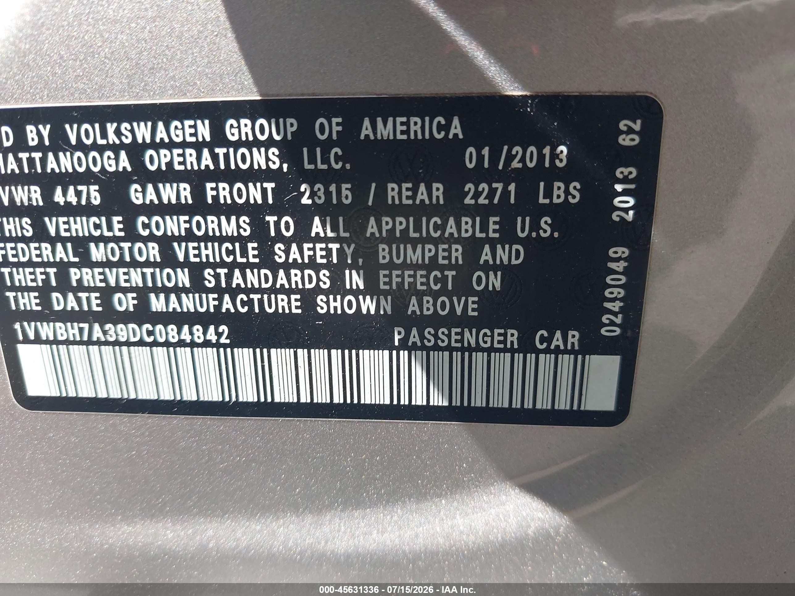 2013 Volkswagen Passat 2.5l Se Silver vin: 1VWBH7A39DC084842