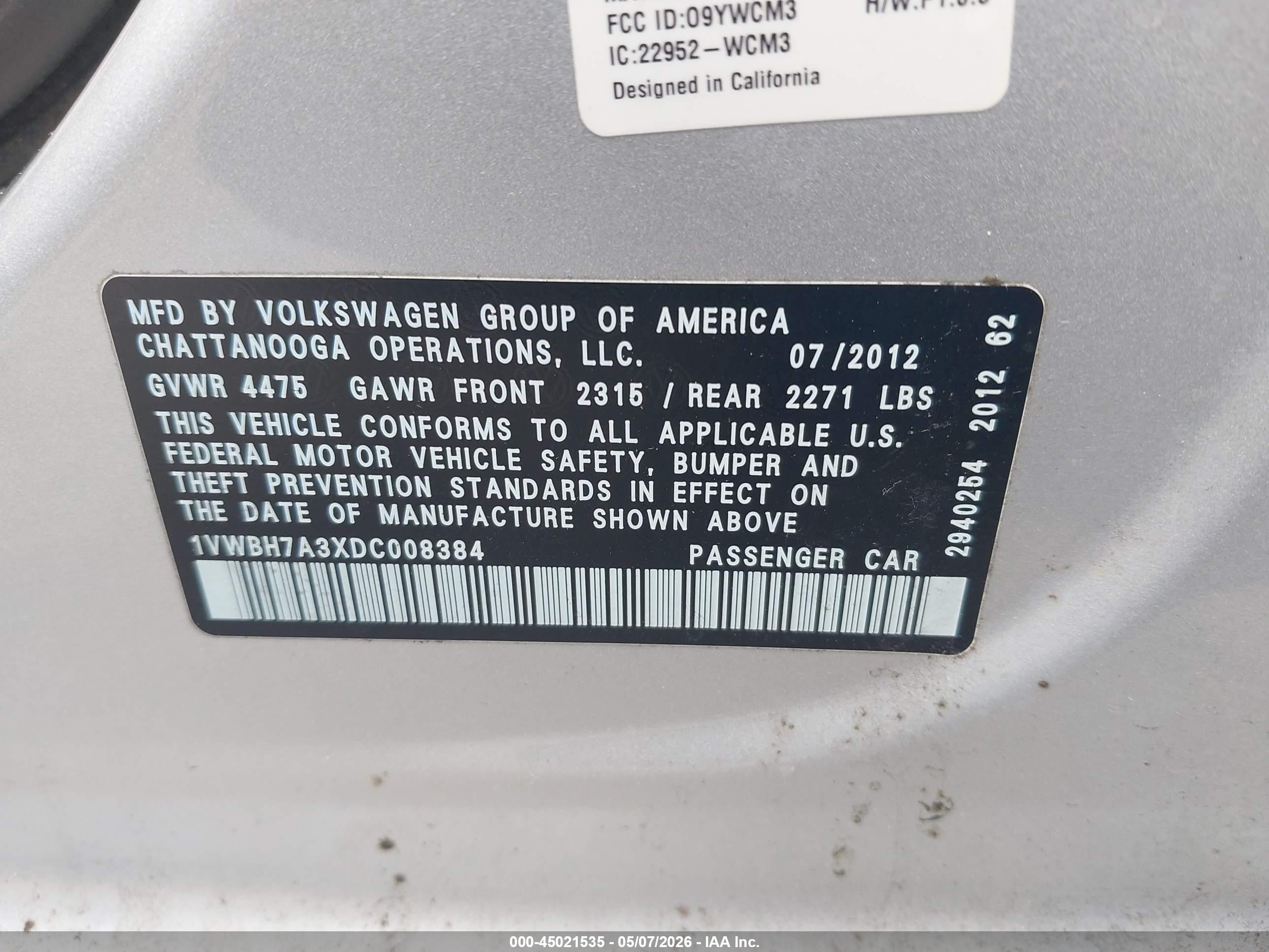 2013 Volkswagen Passat 2.5l Se Silver vin: 1VWBH7A3XDC008384
