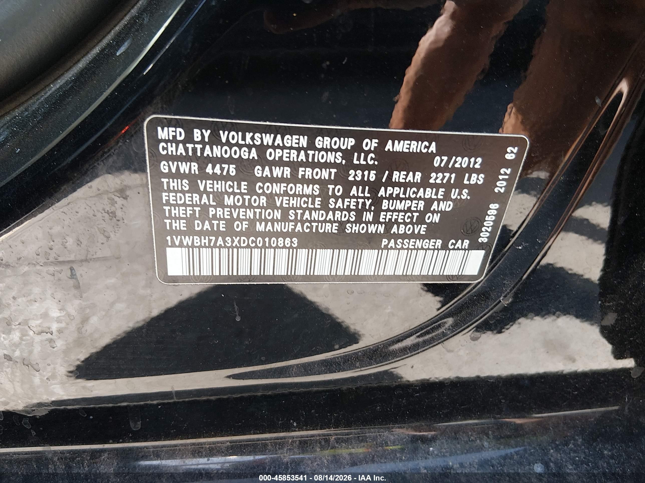 2013 Volkswagen Passat 2.5l Se Black vin: 1VWBH7A3XDC010863