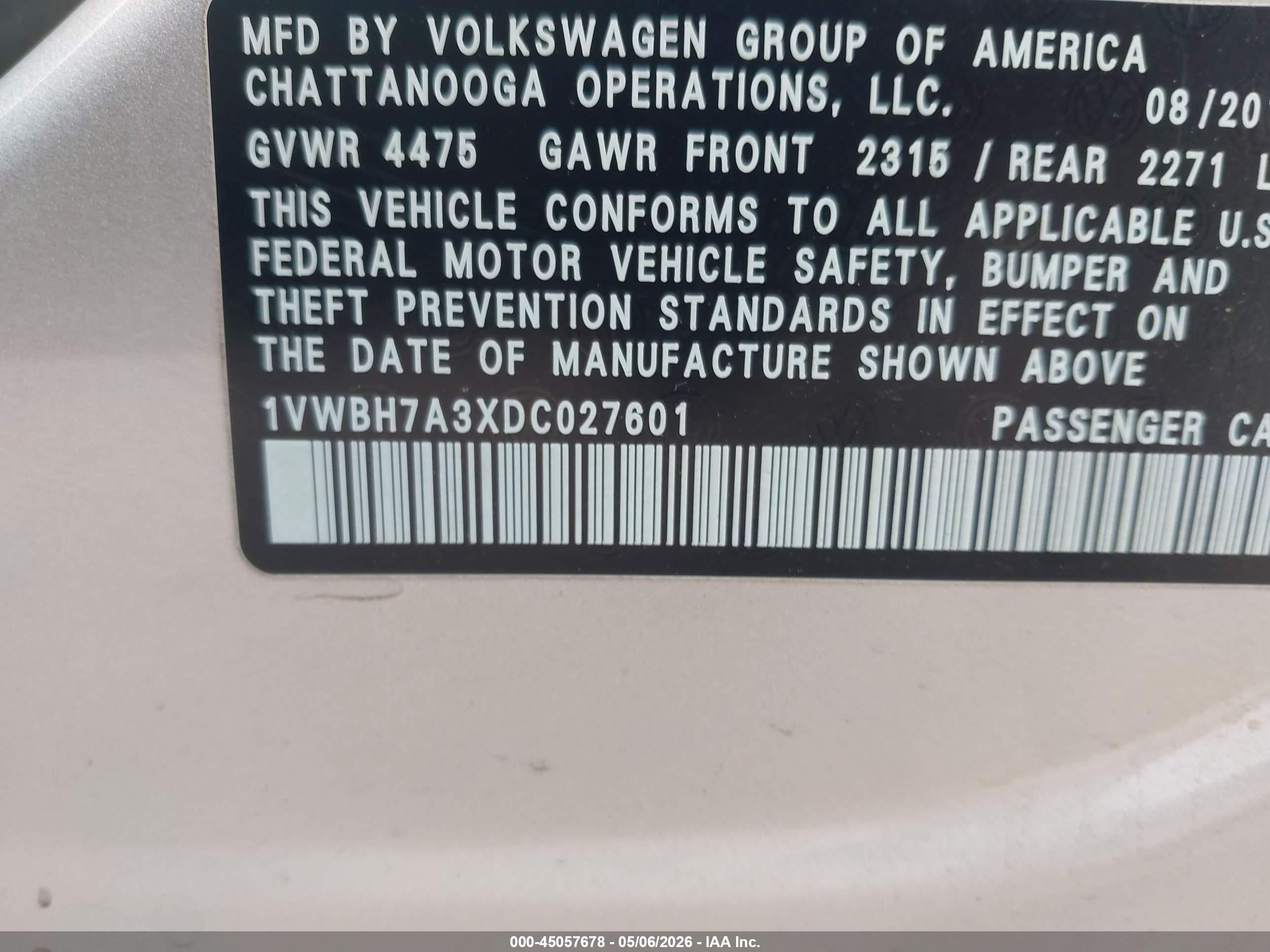 2013 Volkswagen Passat 2.5l Se Gray vin: 1VWBH7A3XDC027601