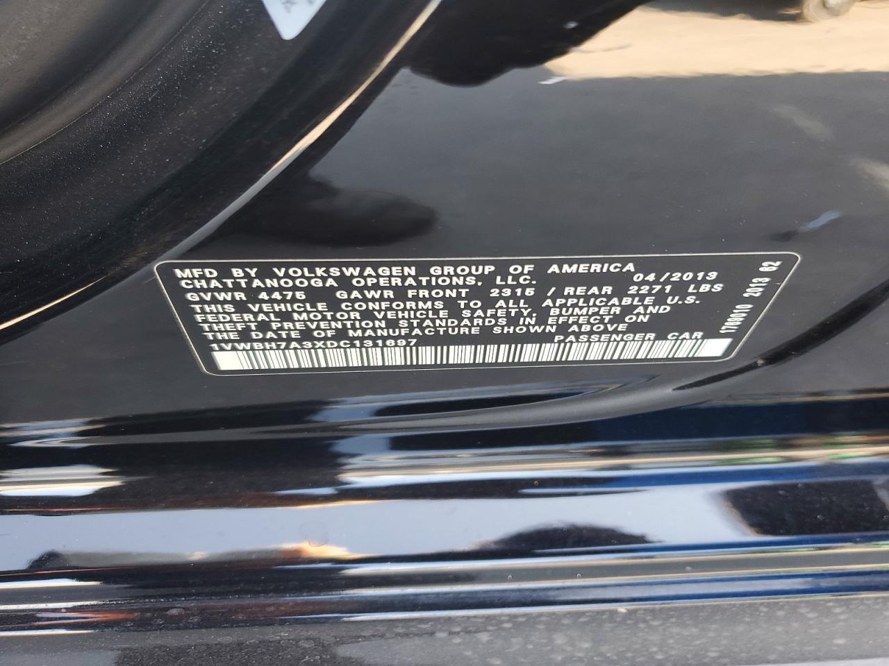 2013 Volkswagen Passat Se Black vin: 1VWBH7A3XDC131697