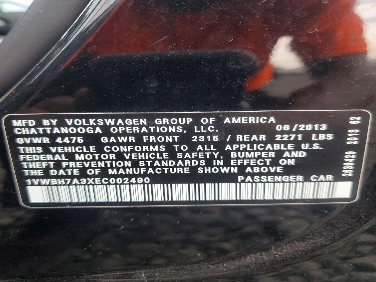 2014 Volkswagen Passat Se Black vin: 1VWBH7A3XEC002490