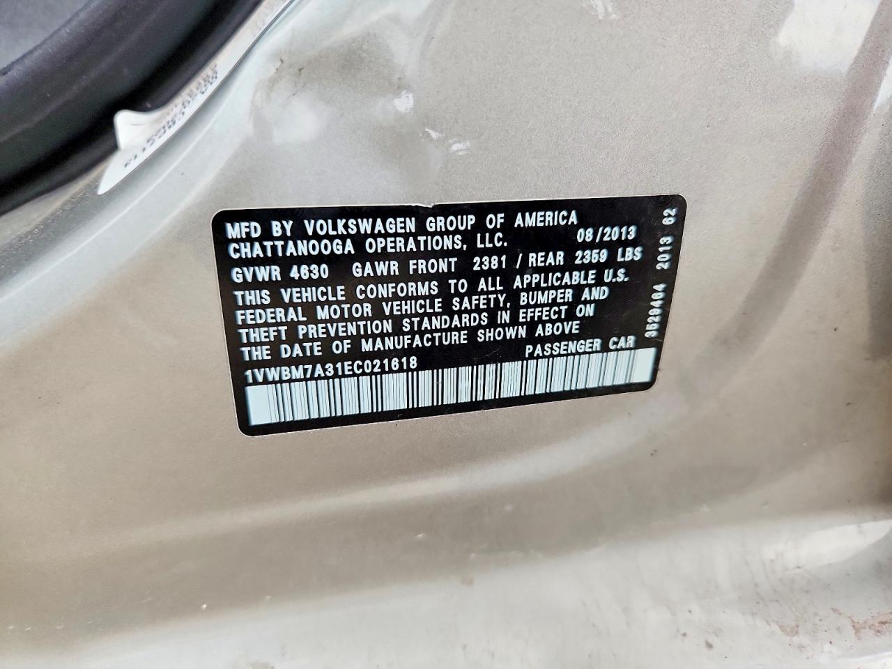 2014 Volkswagen Passat Se Silver vin: 1VWBM7A31EC021618