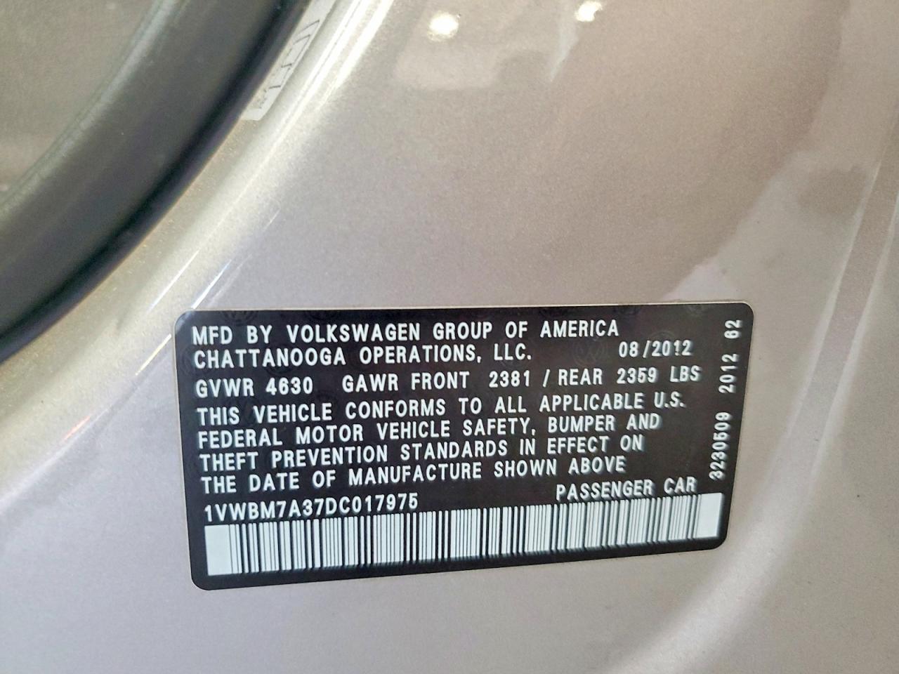 2013 Volkswagen Passat Se Silver vin: 1VWBM7A37DC017975