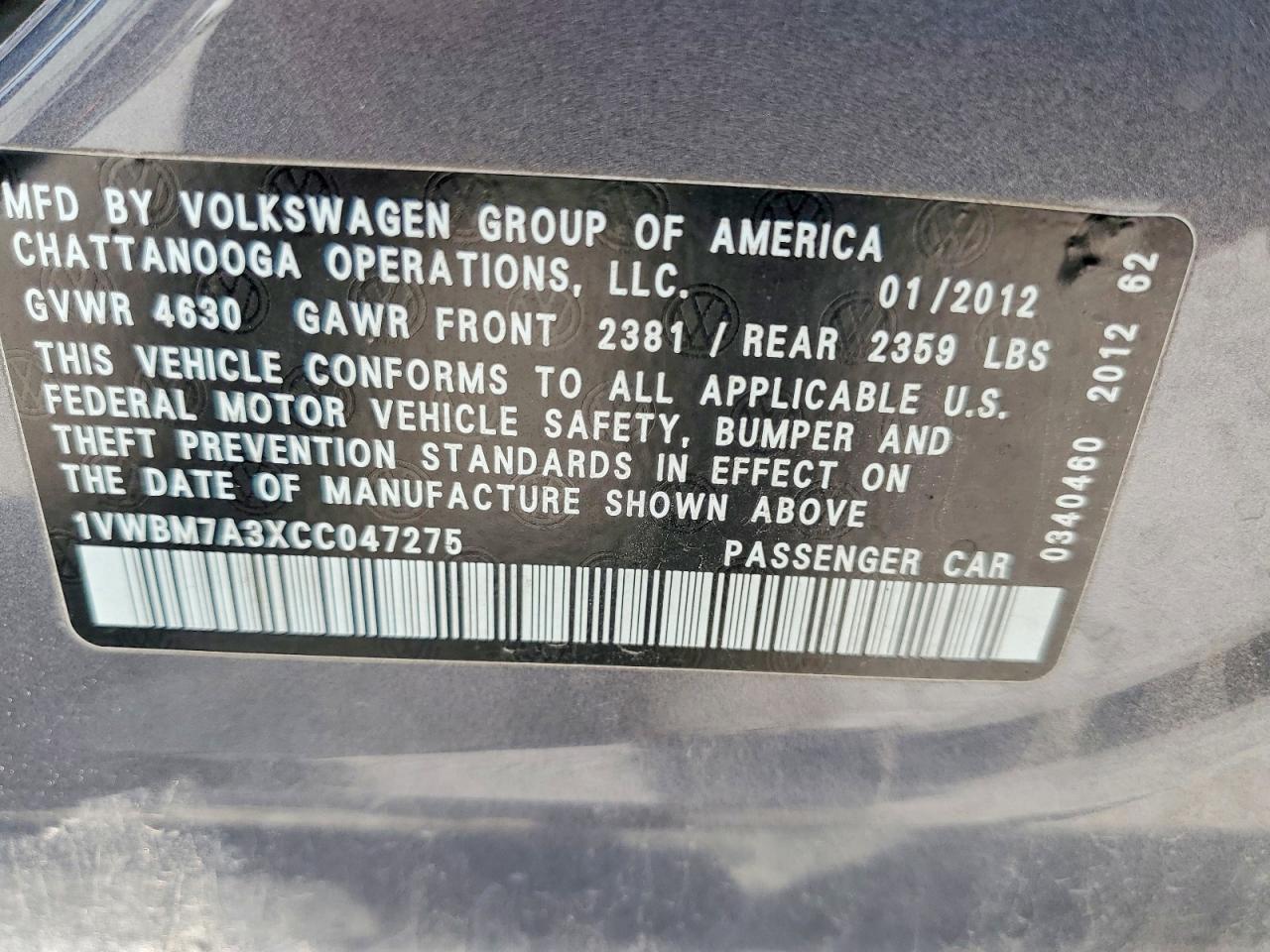 2012 Volkswagen Passat Se Gray vin: 1VWBM7A3XCC047275