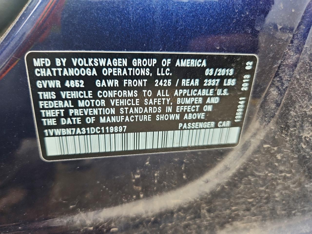 2013 Volkswagen Passat Se Blue vin: 1VWBN7A31DC119897