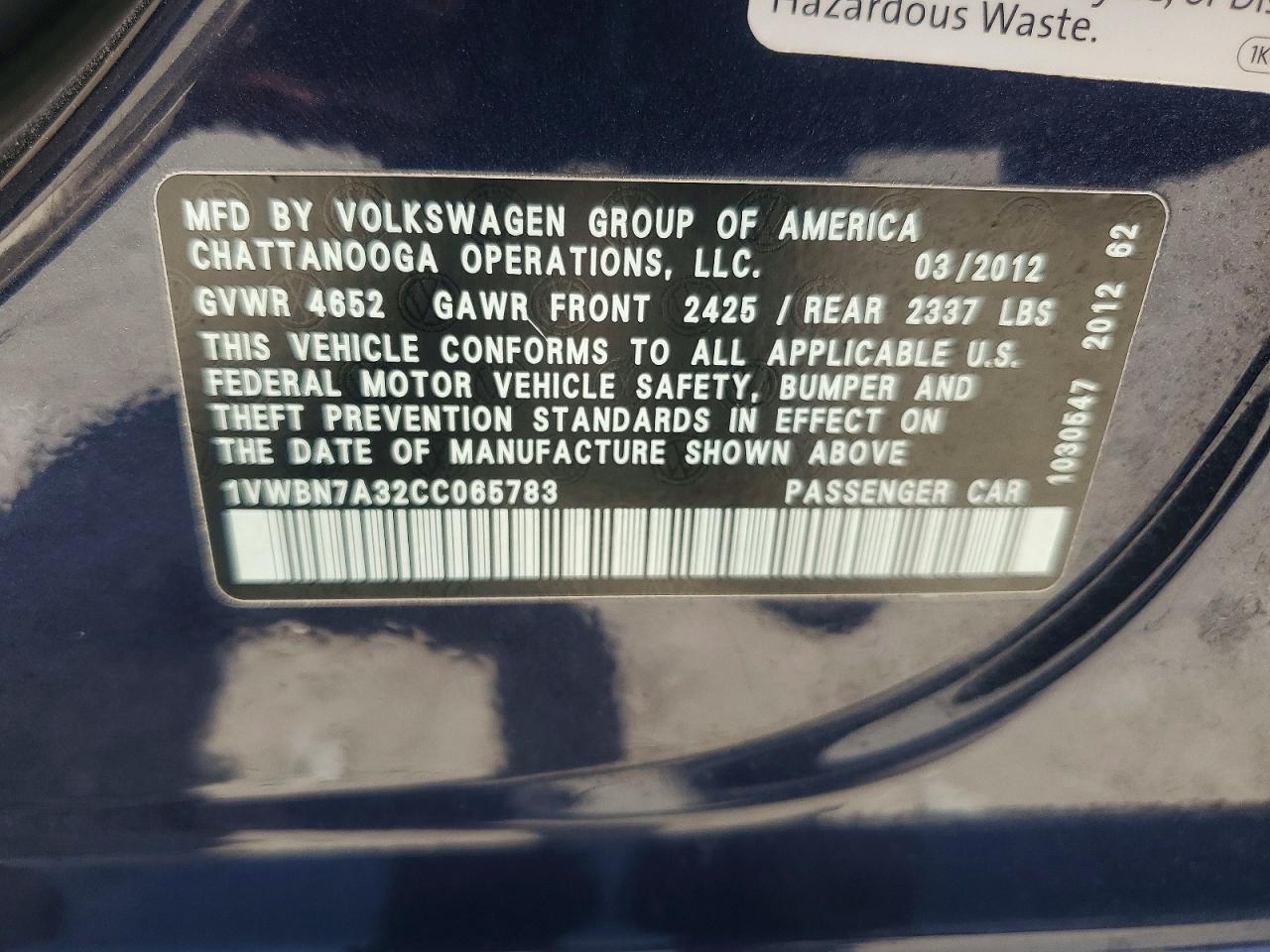 2012 Volkswagen Passat Se Blue vin: 1VWBN7A32CC065783