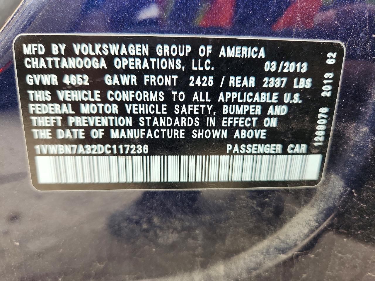 2013 Volkswagen Passat Se Blue vin: 1VWBN7A32DC117236
