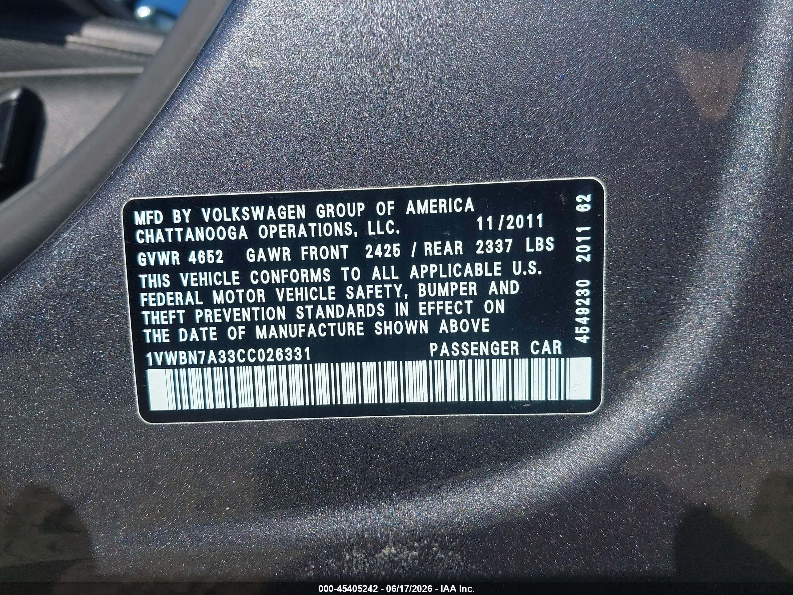 2012 Volkswagen Passat 2.0l Tdi Se Gray vin: 1VWBN7A33CC026331