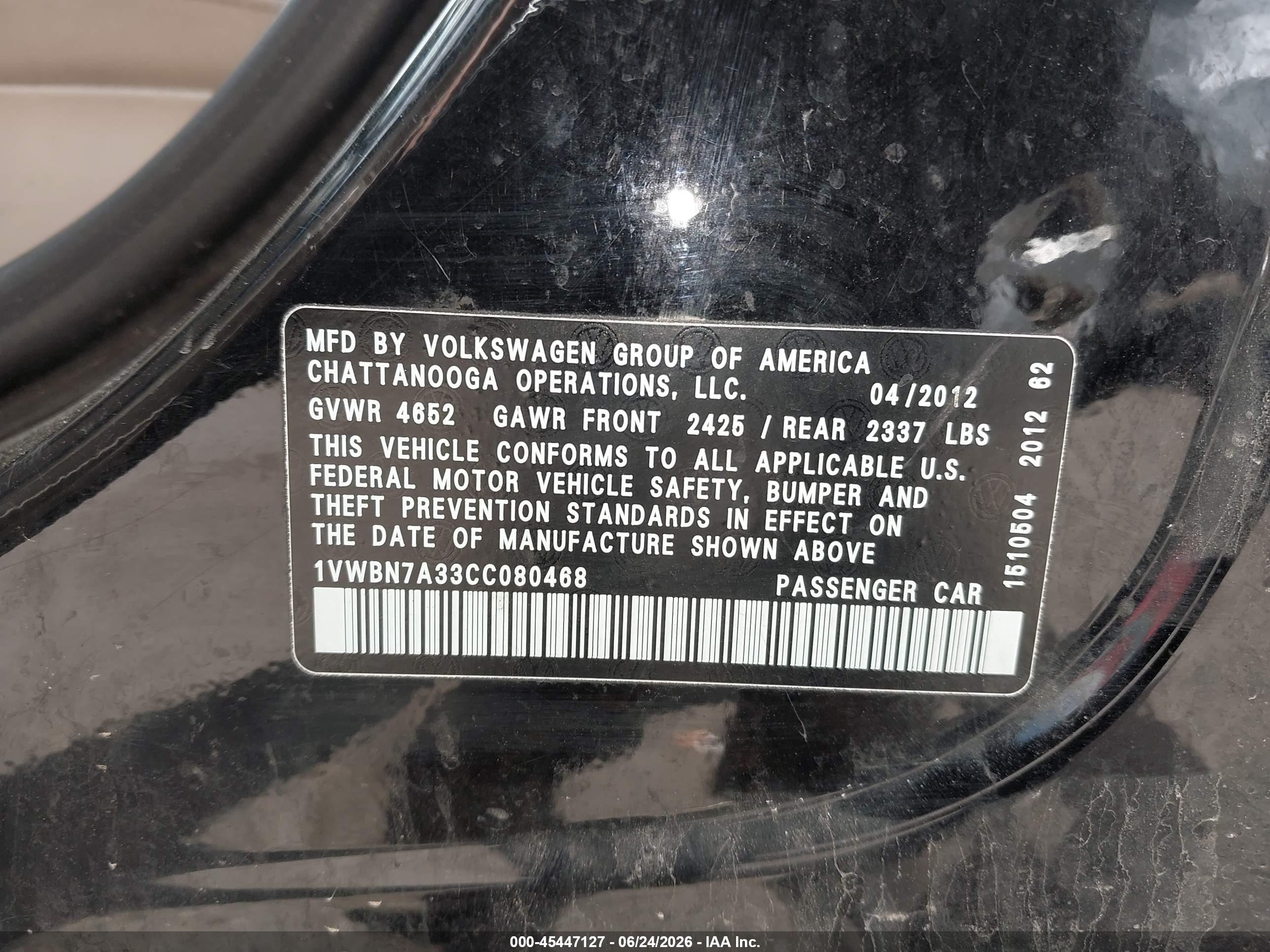 2012 Volkswagen Passat 2.0l Tdi Se Черный vin: 1VWBN7A33CC080468