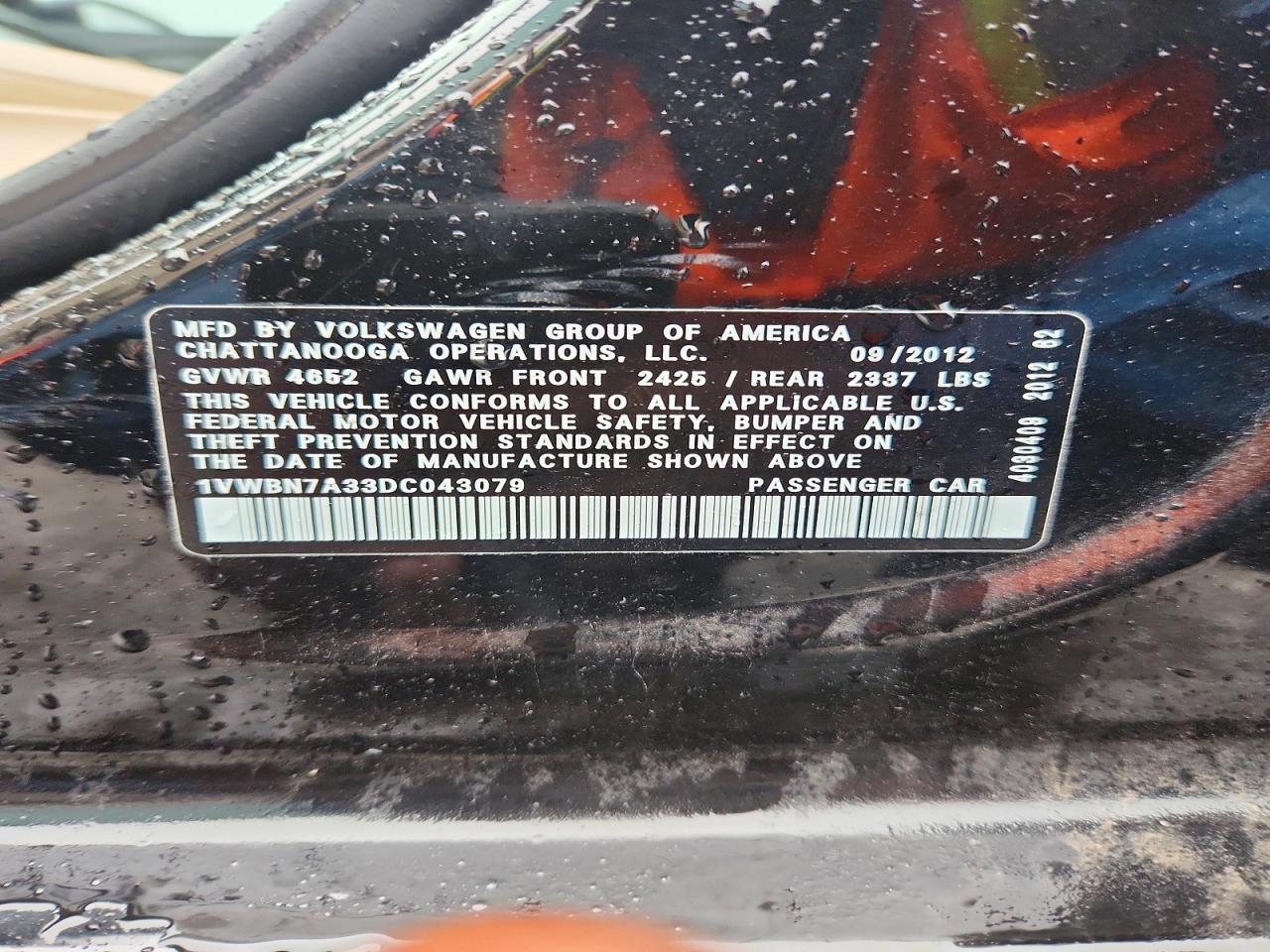 2013 Volkswagen Passat Se Black vin: 1VWBN7A33DC043079