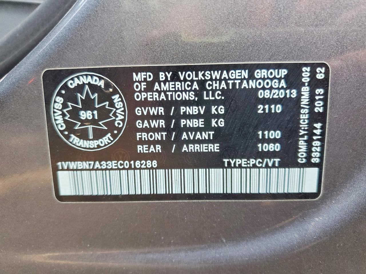 2014 Volkswagen Passat Se Gray vin: 1VWBN7A33EC016286