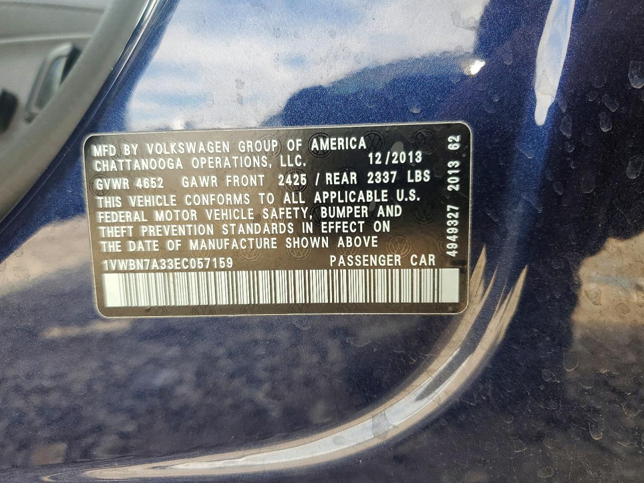 2014 Volkswagen Passat Se Blue vin: 1VWBN7A33EC057159
