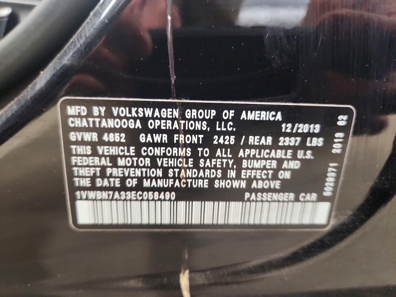 2014 Volkswagen Passat Se Черный vin: 1VWBN7A33EC058490