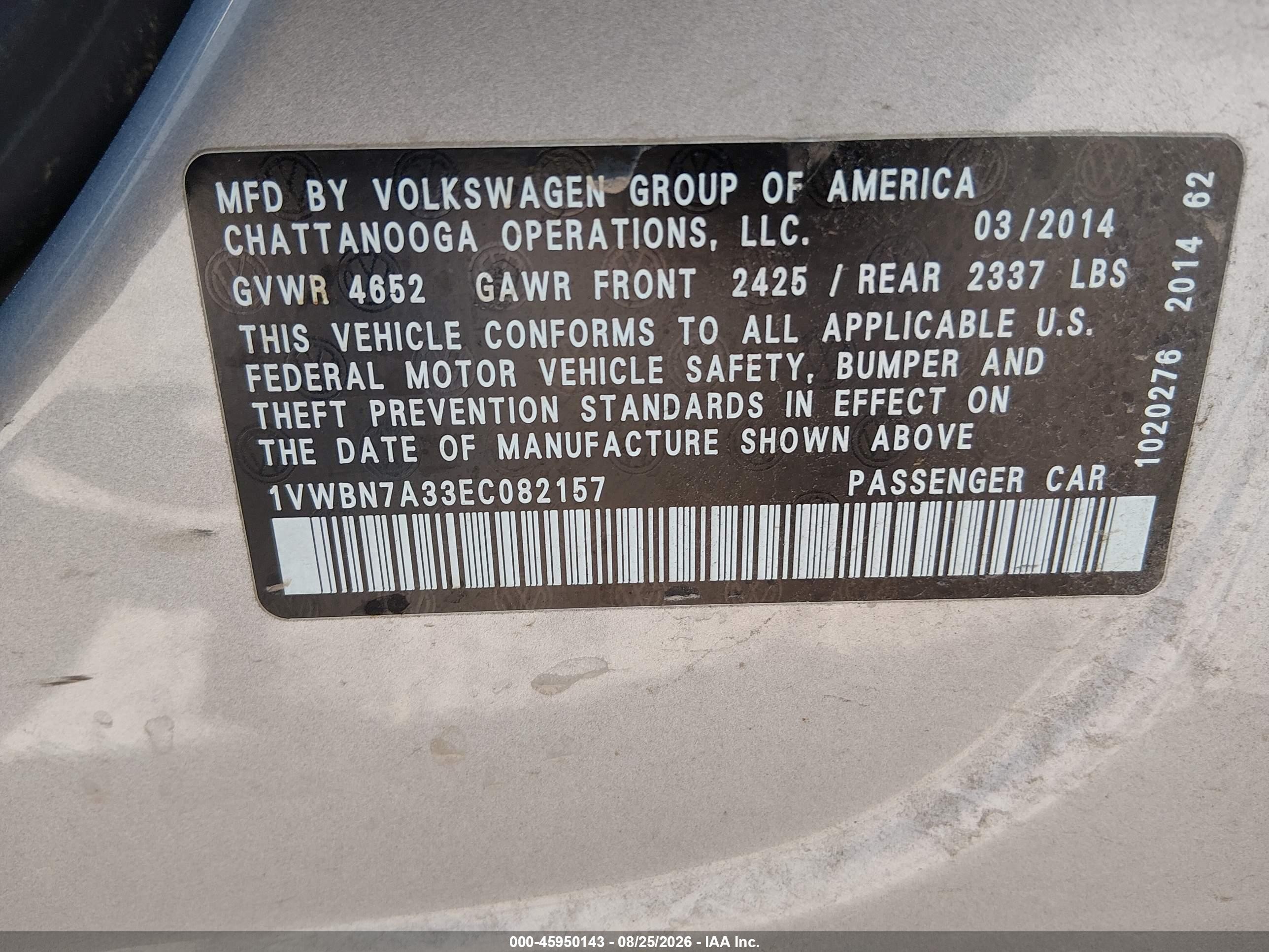 2014 Volkswagen Passat 2.0l Tdi Se Серебряный vin: 1VWBN7A33EC082157