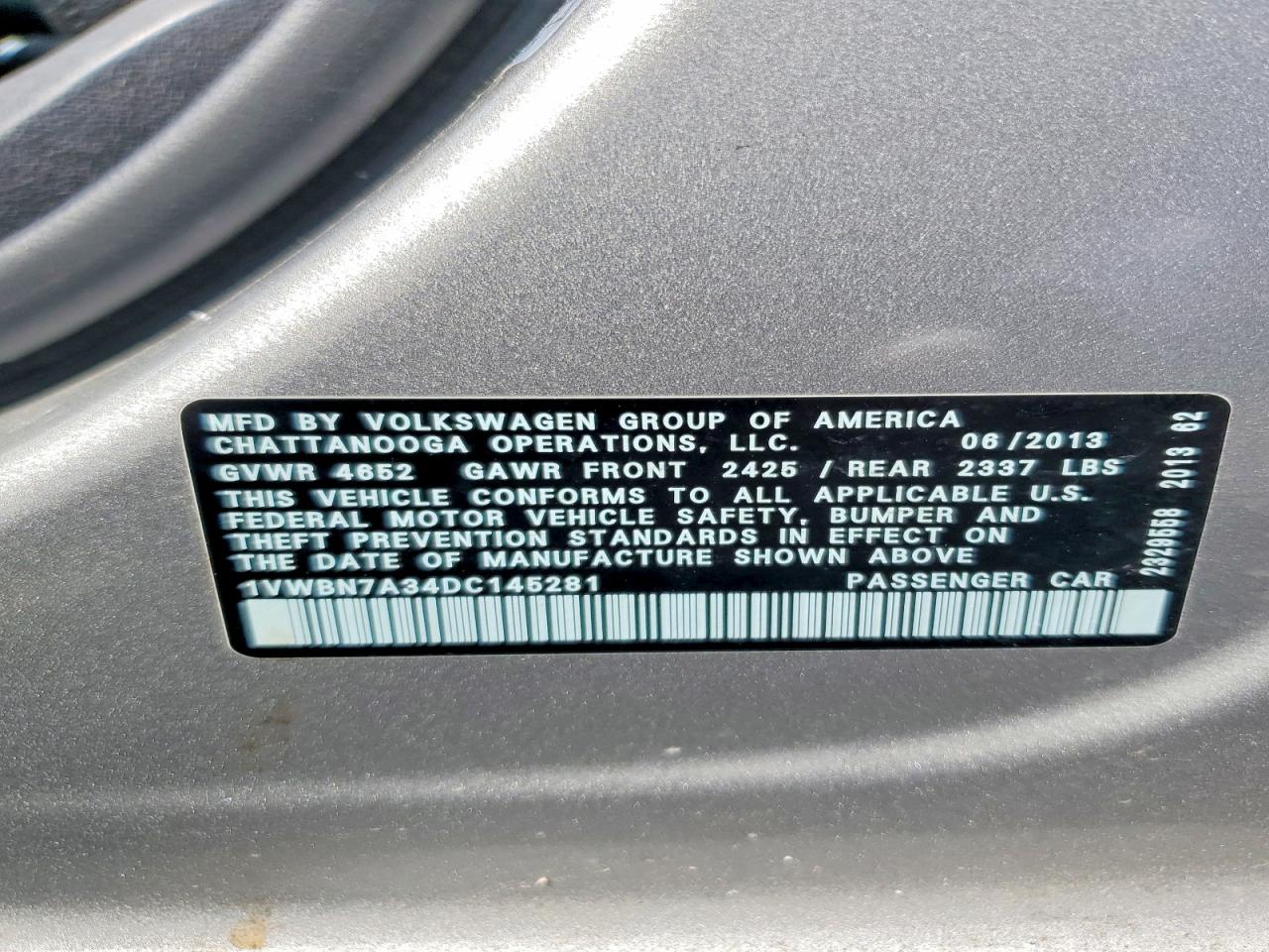 2013 Volkswagen Passat Se Silver vin: 1VWBN7A34DC145281