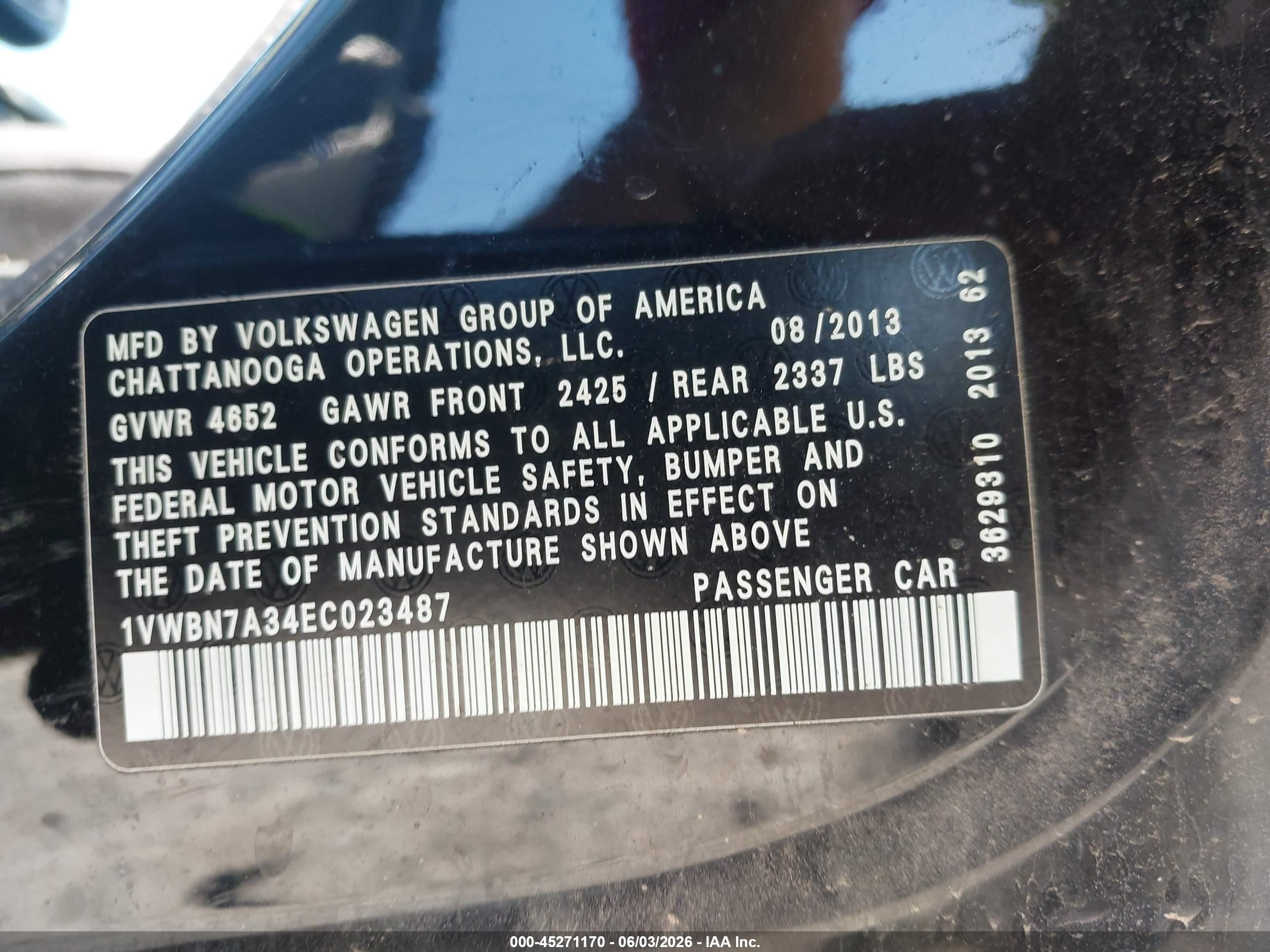 2014 Volkswagen Passat 2.0l Tdi Se Черный vin: 1VWBN7A34EC023487