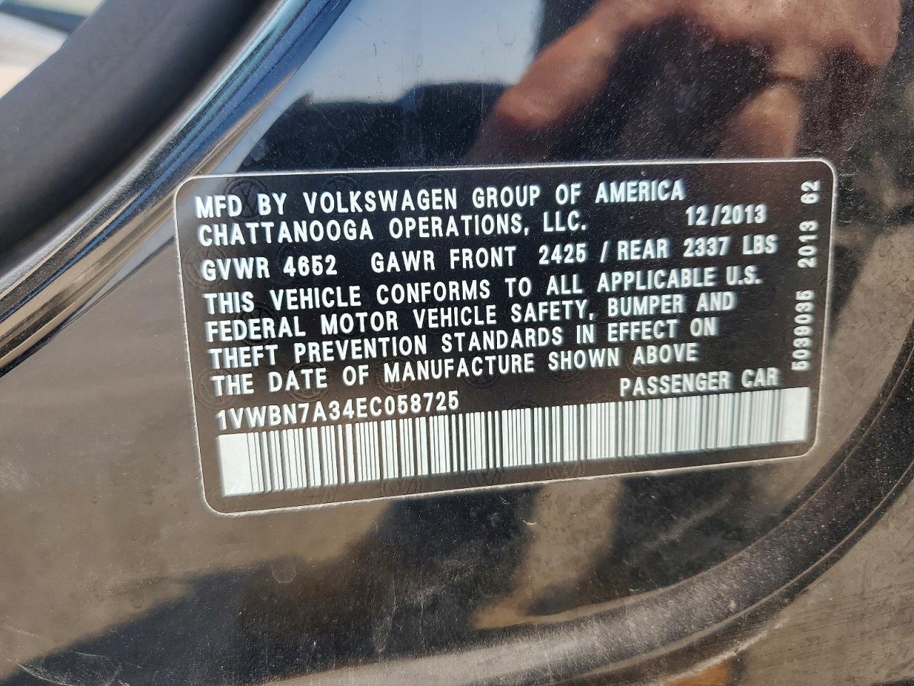 2014 Volkswagen Passat Se Black vin: 1VWBN7A34EC058725