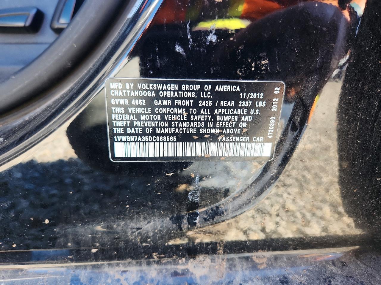 2013 Volkswagen Passat Se Black vin: 1VWBN7A35DC068565