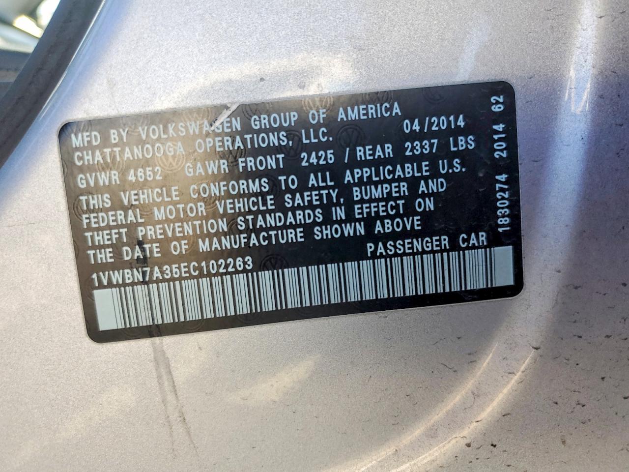 2014 Volkswagen Passat Se Silver vin: 1VWBN7A35EC102263