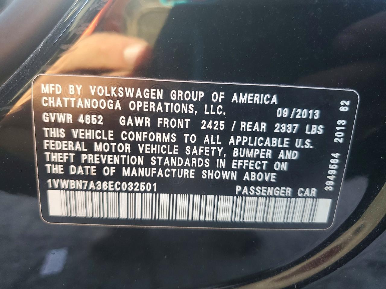 2014 Volkswagen Passat Se Black vin: 1VWBN7A36EC032501