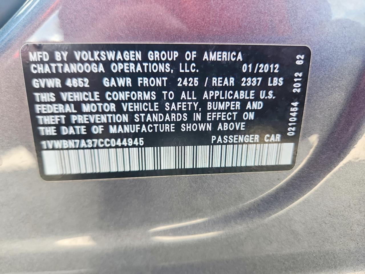 2012 Volkswagen Passat Se Gray vin: 1VWBN7A37CC044945