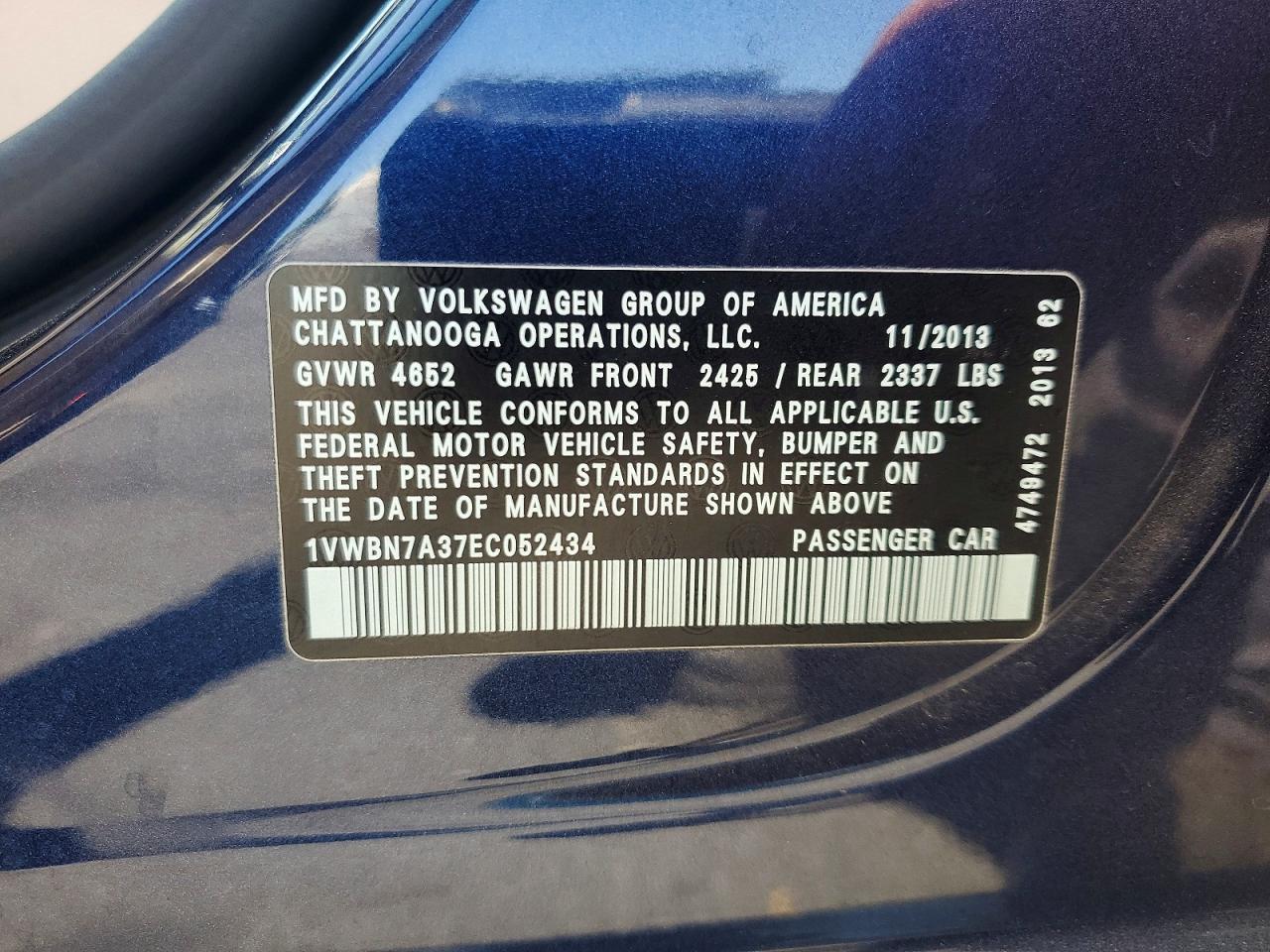 2014 Volkswagen Passat Se Blue vin: 1VWBN7A37EC052434