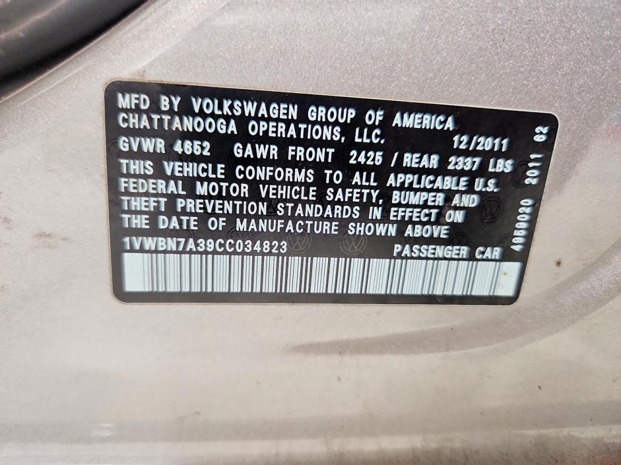 2012 Volkswagen Passat Se Silver vin: 1VWBN7A39CC034823