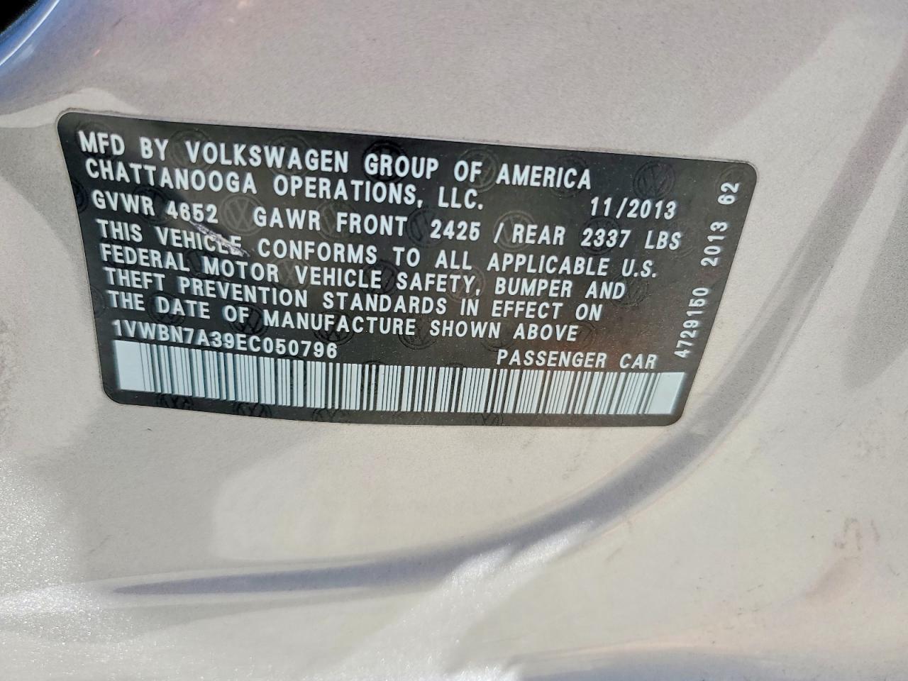 2014 Volkswagen Passat Se Gray vin: 1VWBN7A39EC050796
