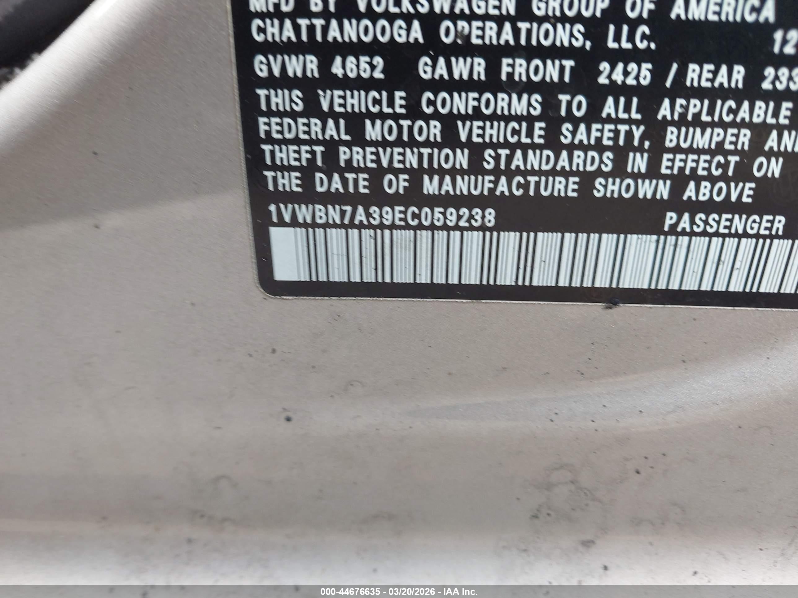 2014 Volkswagen Passat 2.0l Tdi Se Серый vin: 1VWBN7A39EC059238