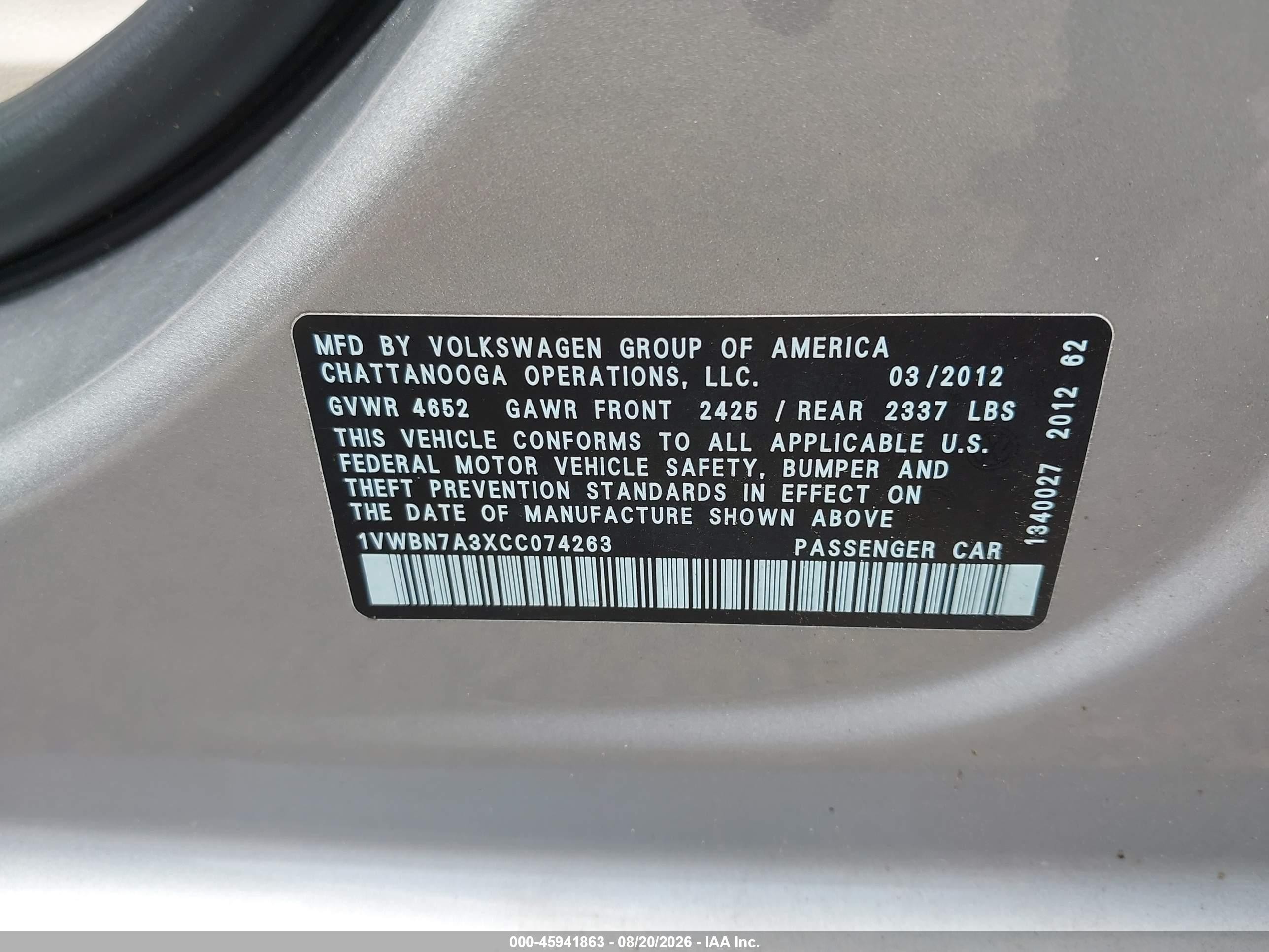 2012 Volkswagen Passat 2.0l Tdi Se Silver vin: 1VWBN7A3XCC074263