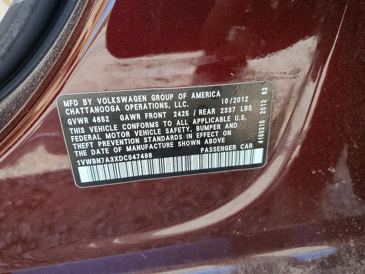 2013 Volkswagen Passat Se Бордовый vin: 1VWBN7A3XDC047498