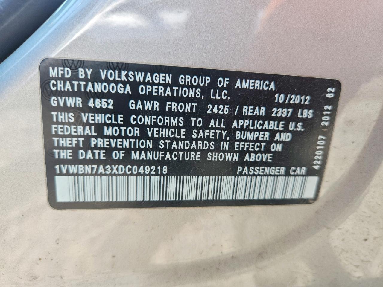 2013 Volkswagen Passat Se Серебряный vin: 1VWBN7A3XDC049218
