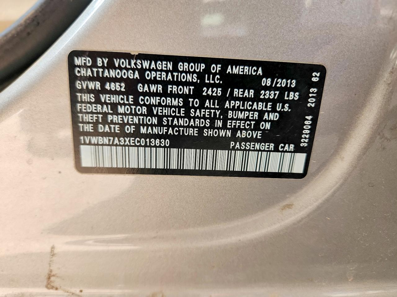 2014 Volkswagen Passat Se Gray vin: 1VWBN7A3XEC013630