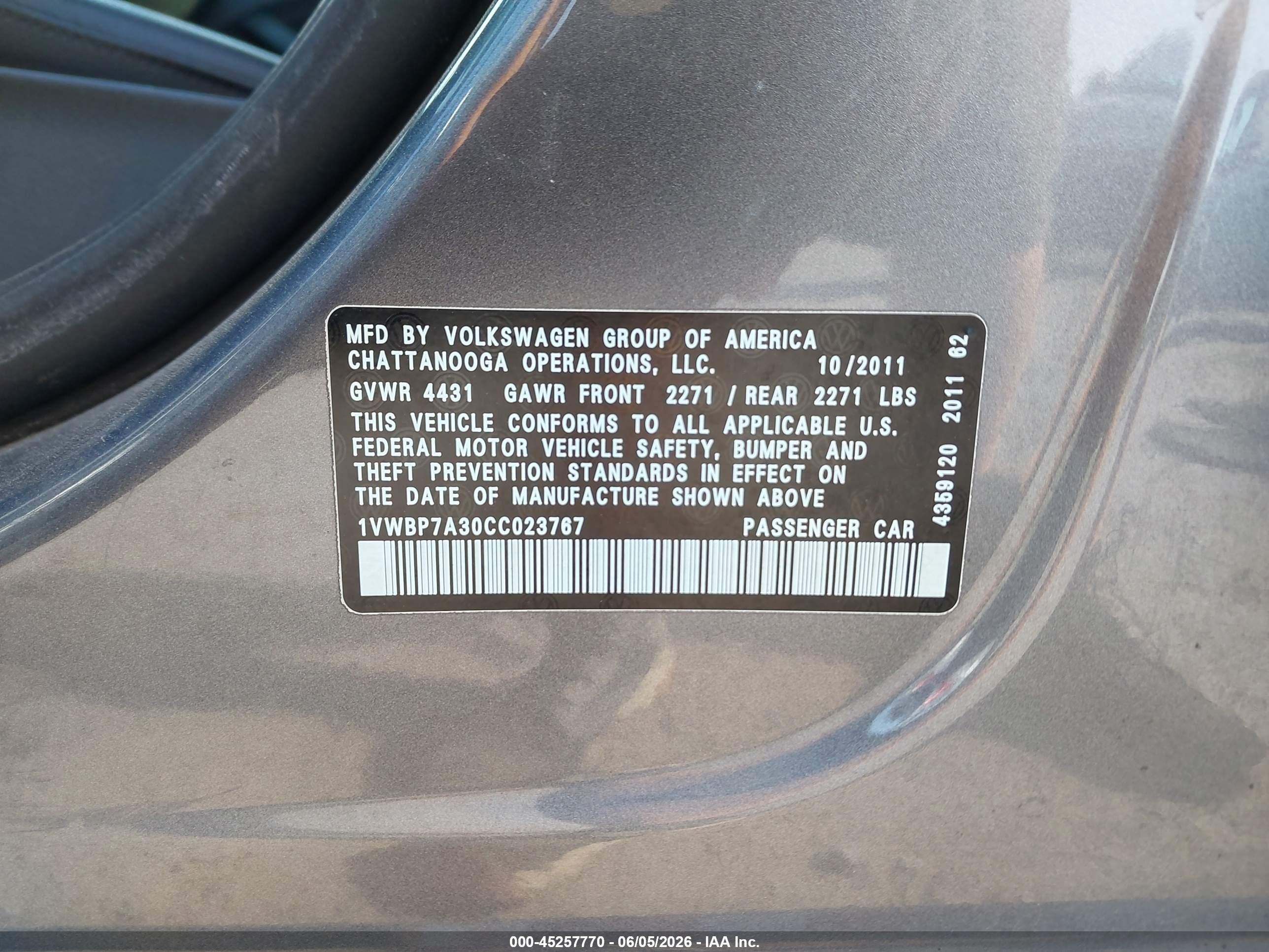 2012 Volkswagen Passat 2.5l Se Gray vin: 1VWBP7A30CC023767