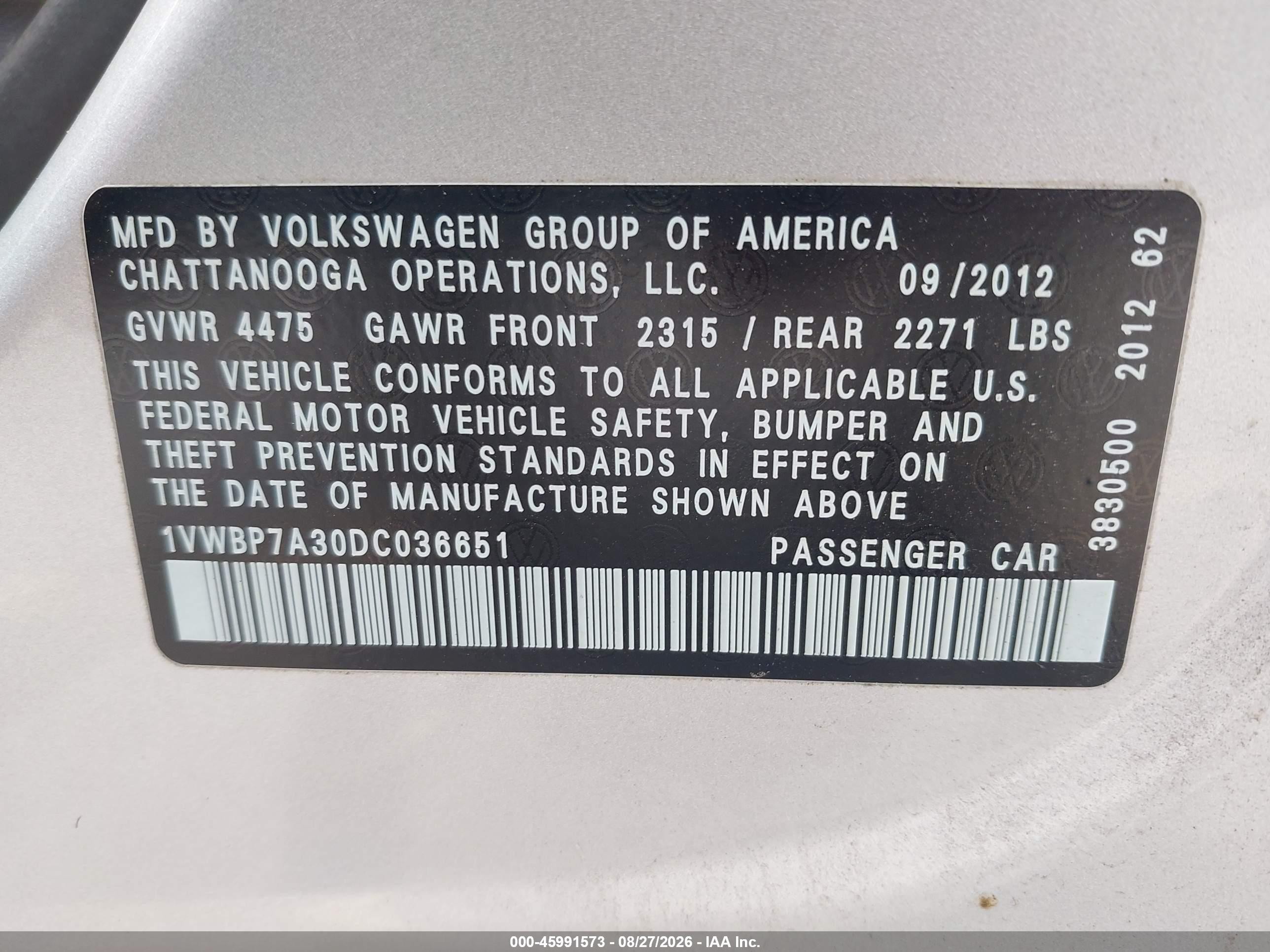 2013 Volkswagen Passat 2.5l Se Silver vin: 1VWBP7A30DC036651