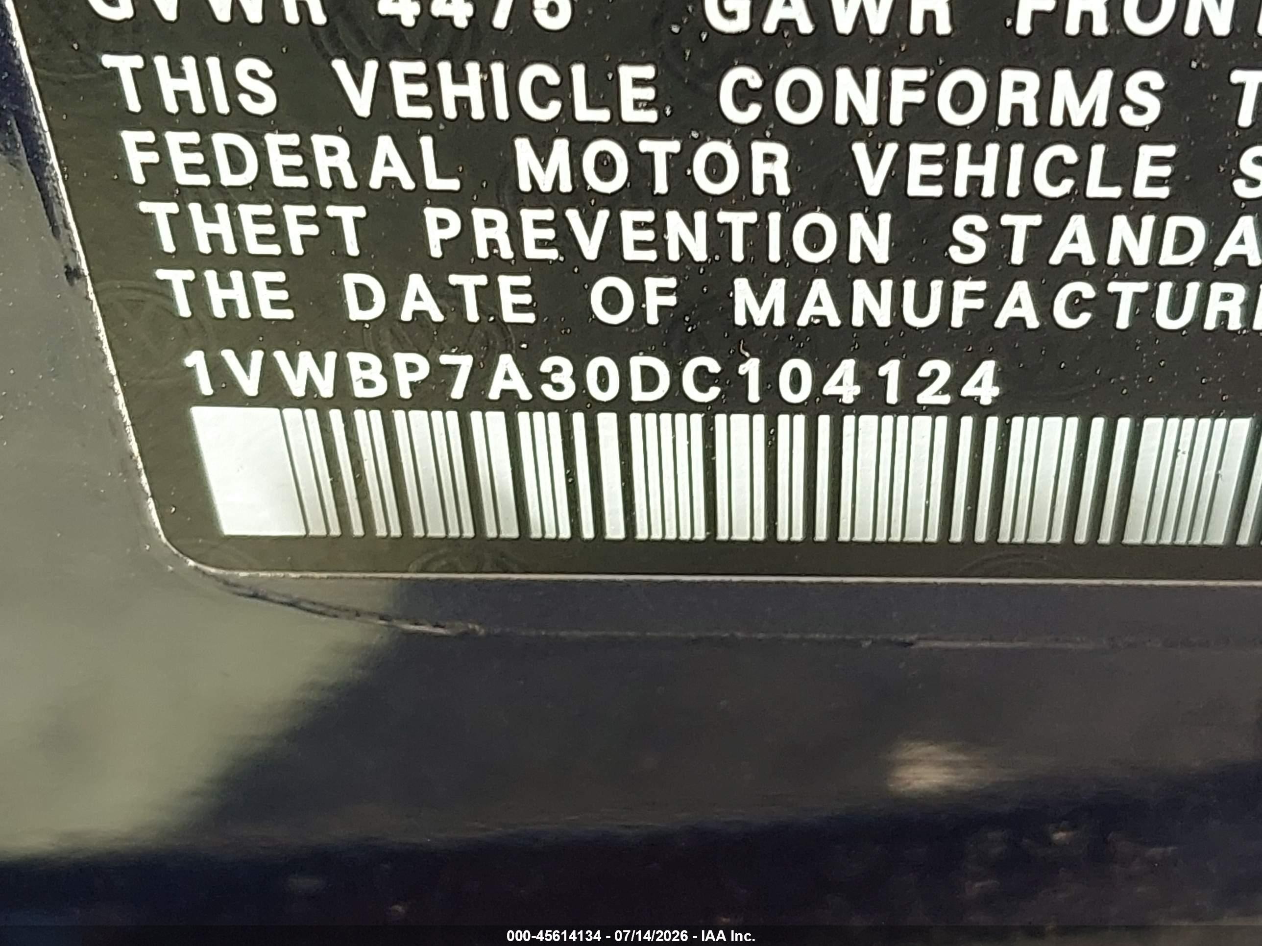 2013 Volkswagen Passat 2.5l Se Dark Blue vin: 1VWBP7A30DC104124
