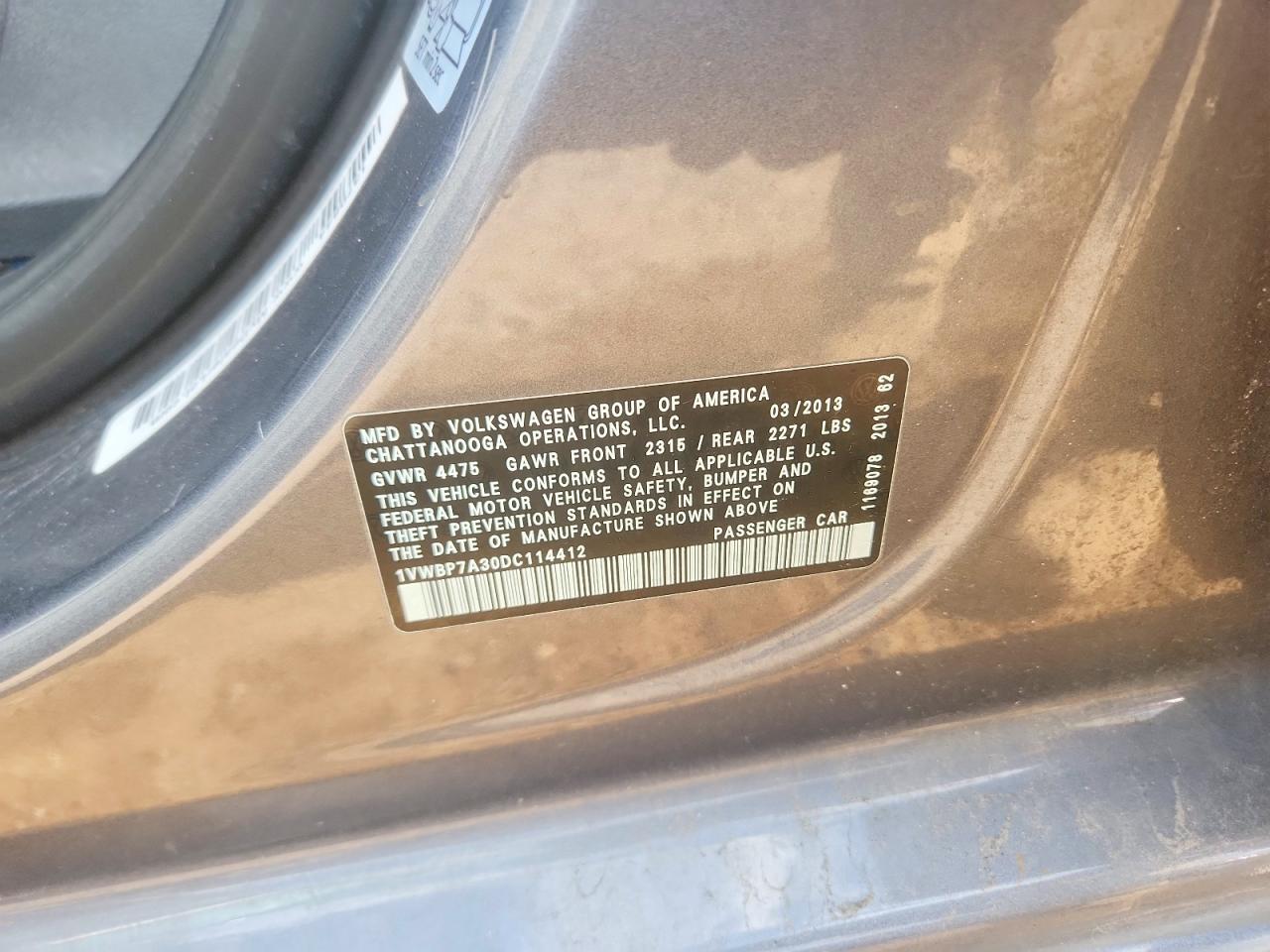 2013 Volkswagen Passat Se Gray vin: 1VWBP7A30DC114412