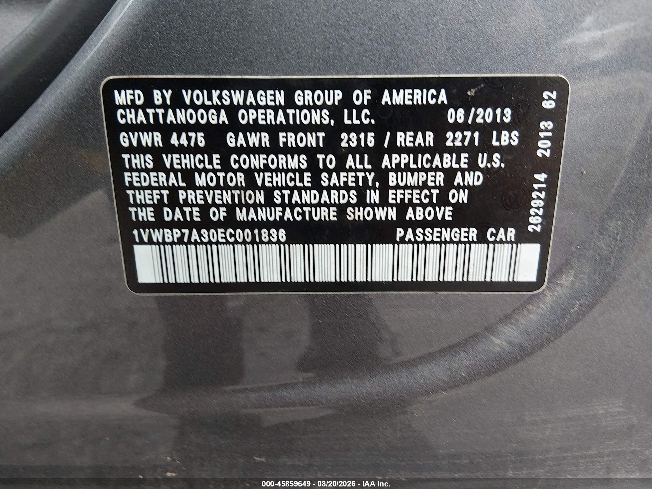 2014 Volkswagen Passat 2.5l Se Gray vin: 1VWBP7A30EC001836