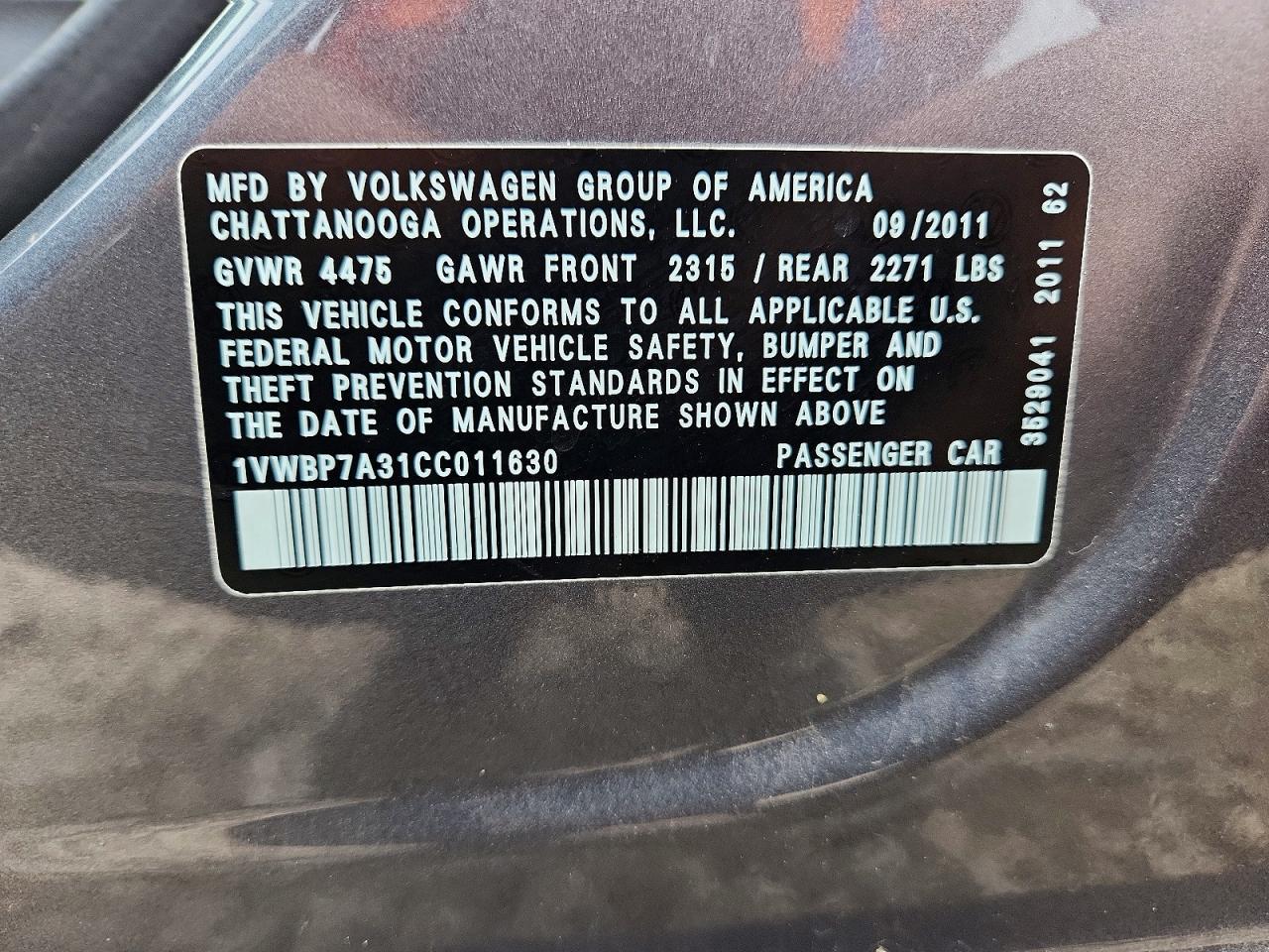 2012 Volkswagen Passat Se Gray vin: 1VWBP7A31CC011630