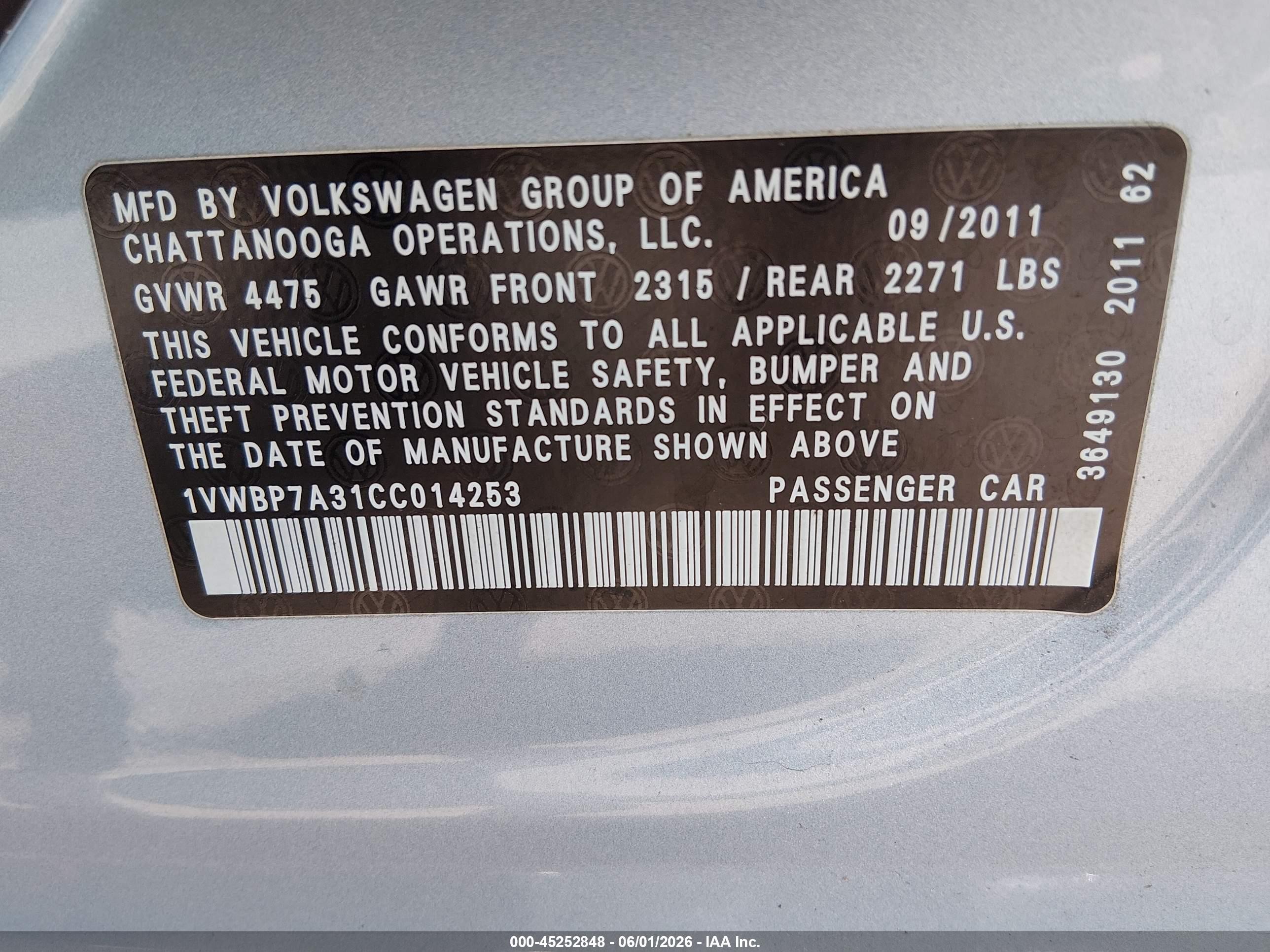 2012 Volkswagen Passat 2.5l Se Light Blue vin: 1VWBP7A31CC014253