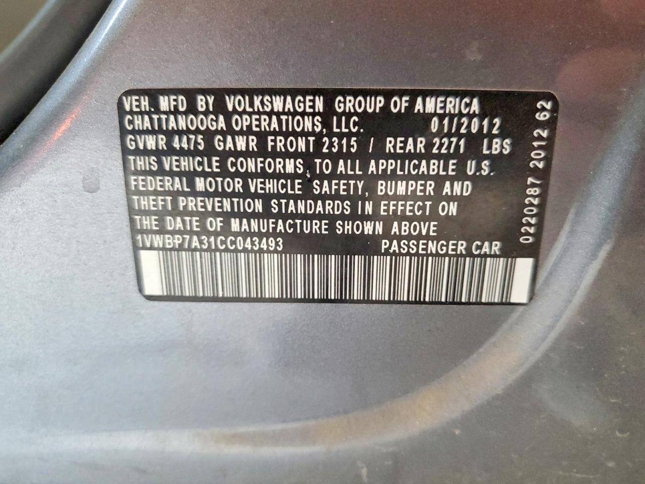 2012 Volkswagen Passat Se Gray vin: 1VWBP7A31CC043493