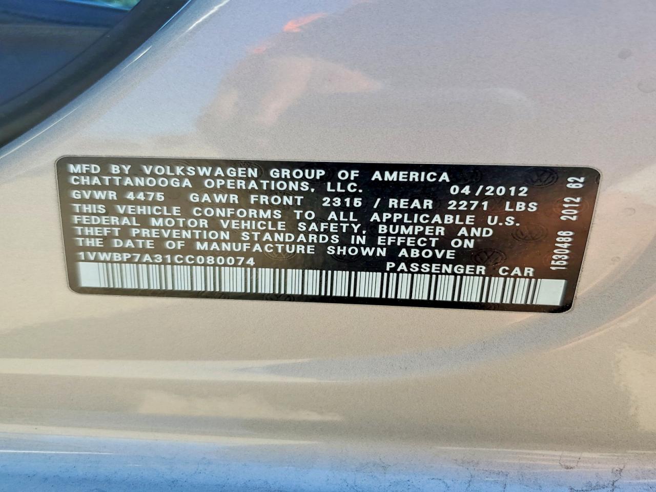 2012 Volkswagen Passat Se Silver vin: 1VWBP7A31CC080074