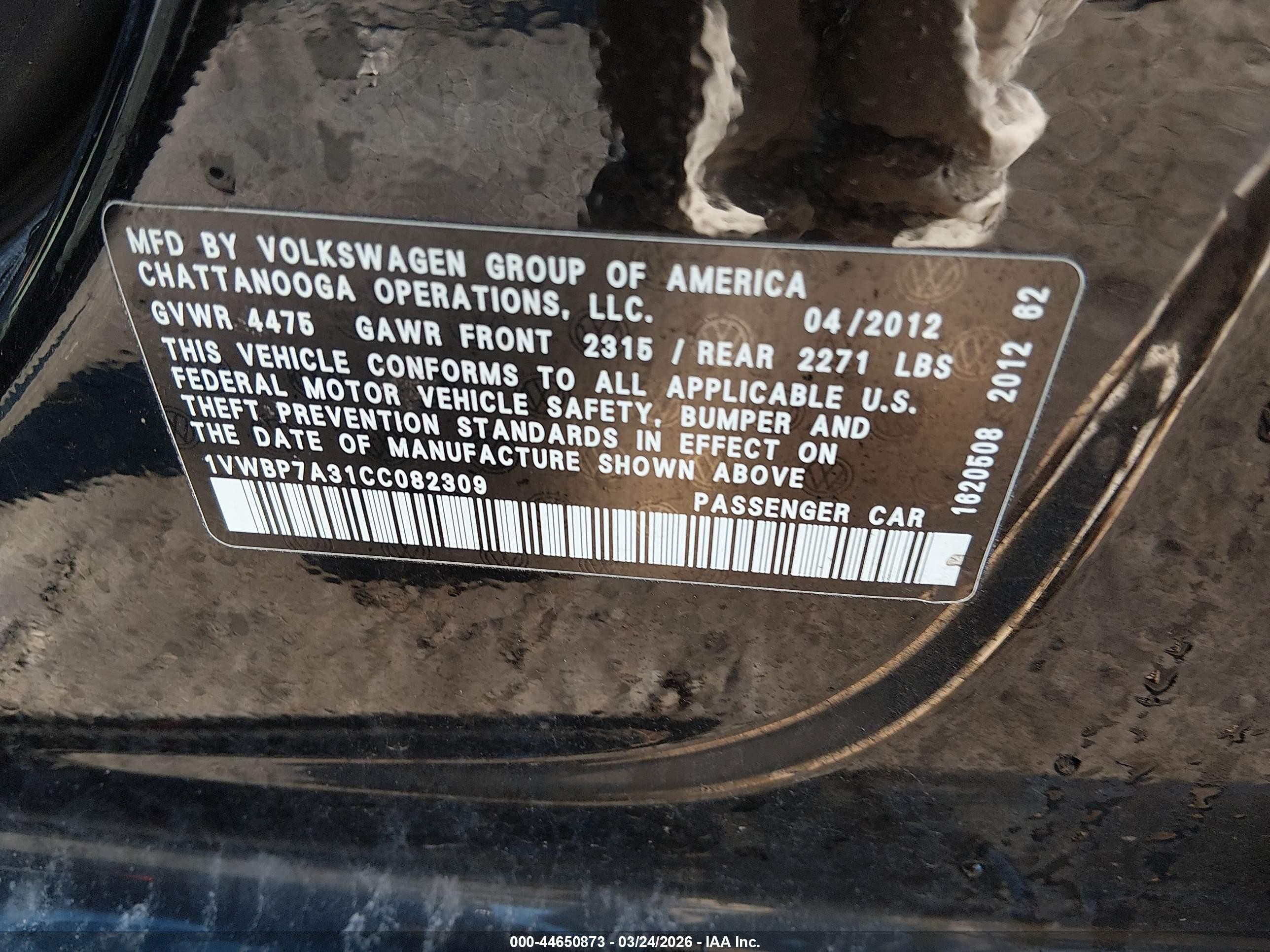 2012 Volkswagen Passat 2.5l Se Black vin: 1VWBP7A31CC082309