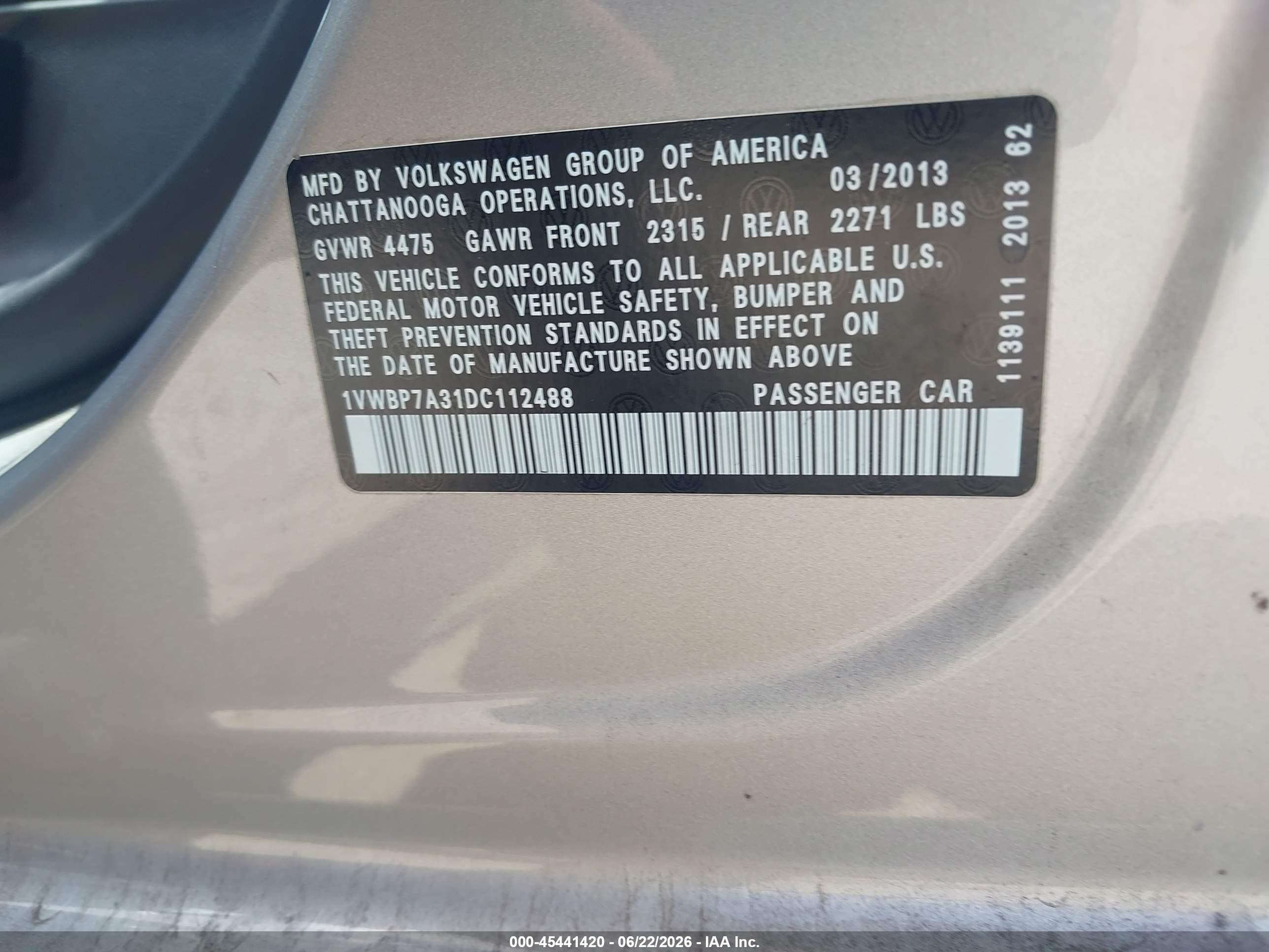2013 Volkswagen Passat 2.5l Se Gray vin: 1VWBP7A31DC112488