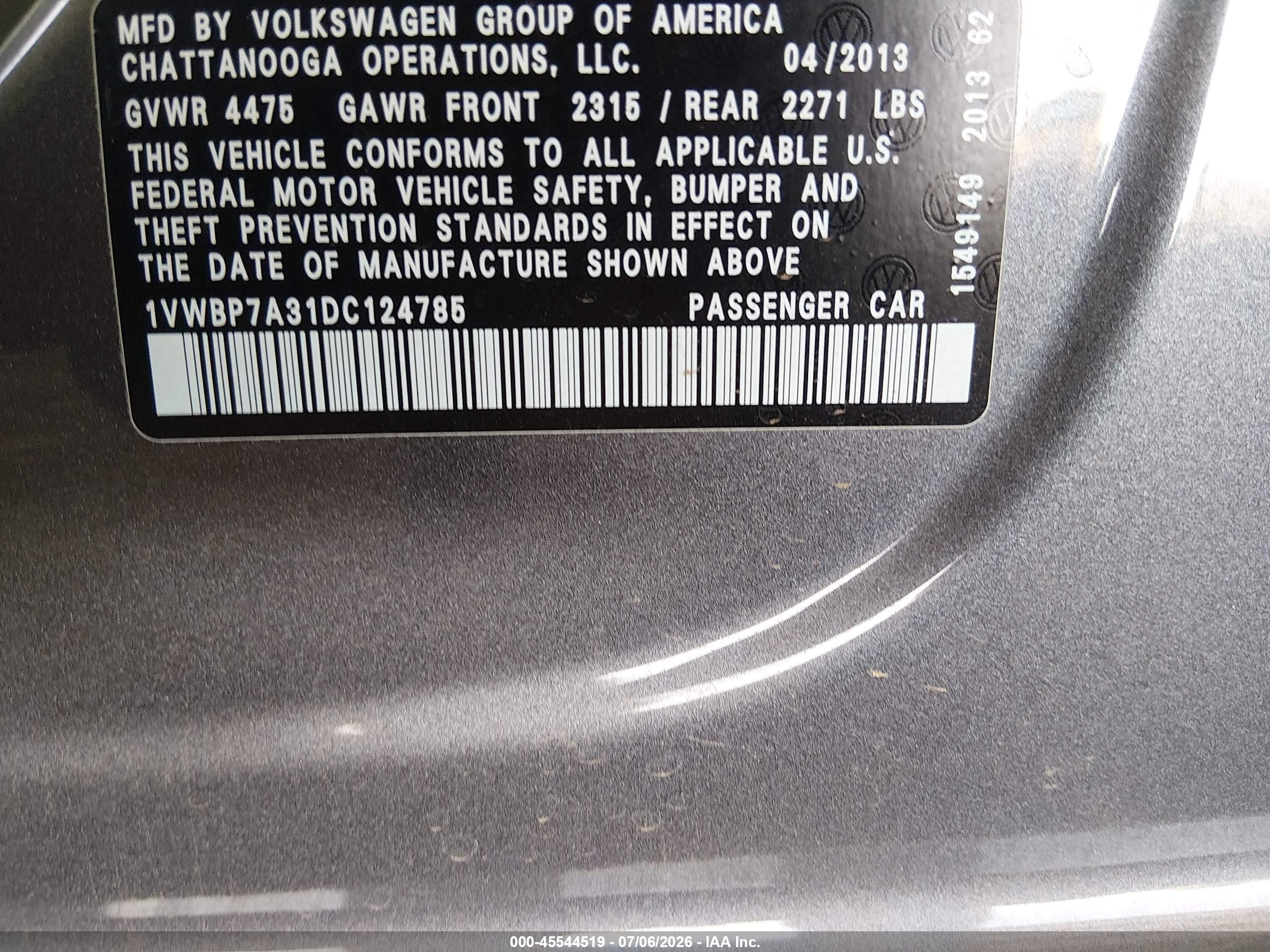 2013 Volkswagen Passat 2.5l Se Gray vin: 1VWBP7A31DC124785