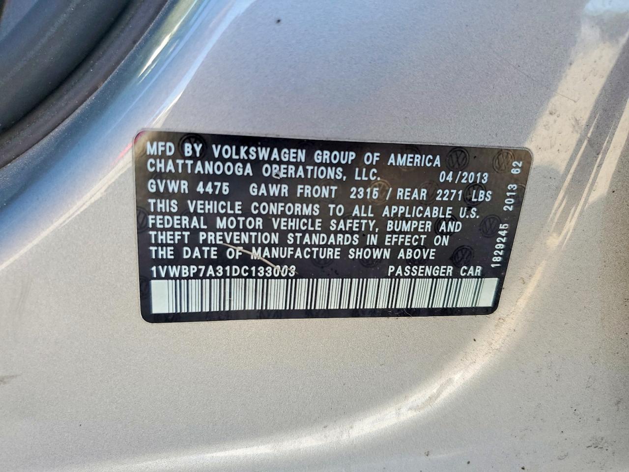 2013 Volkswagen Passat Se Silver vin: 1VWBP7A31DC133003