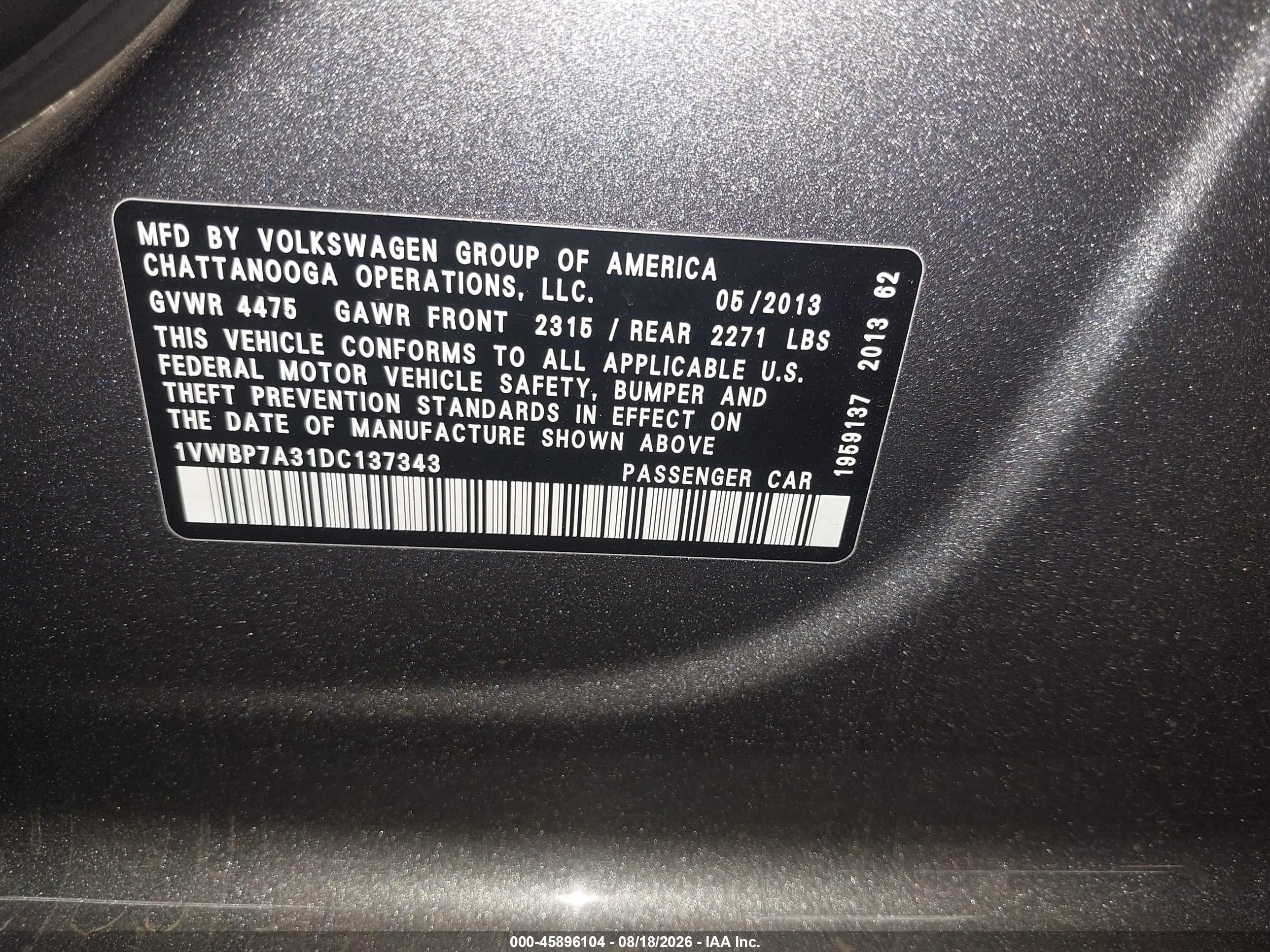 2013 Volkswagen Passat 2.5l Se Gray vin: 1VWBP7A31DC137343